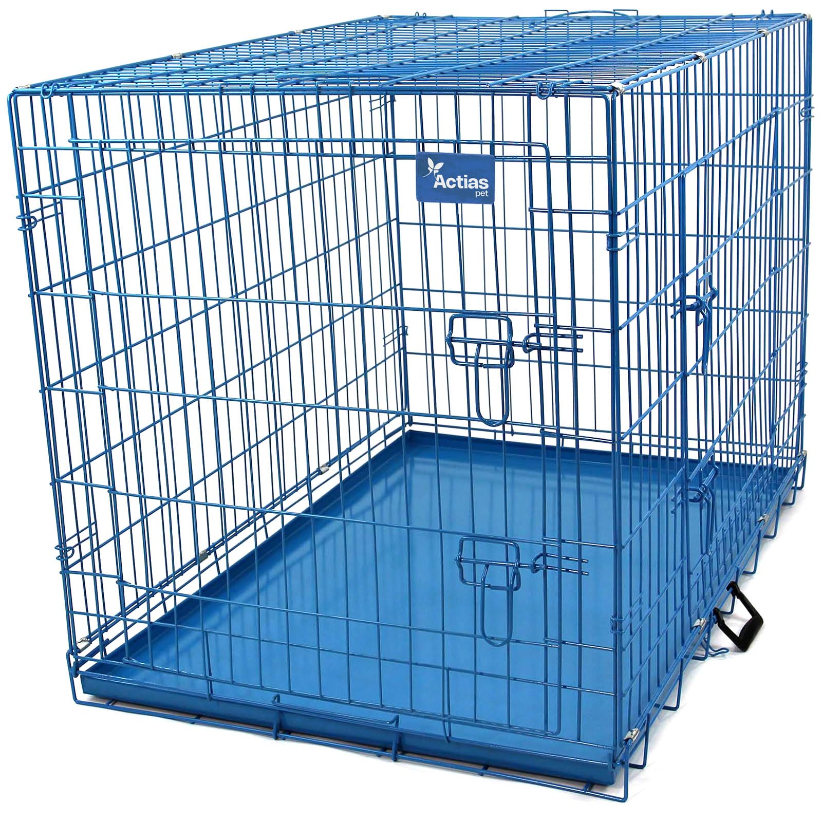 Actiaspet - Foldable Metal Dog Cage with Removable Tray (Blue, 42 Inch)