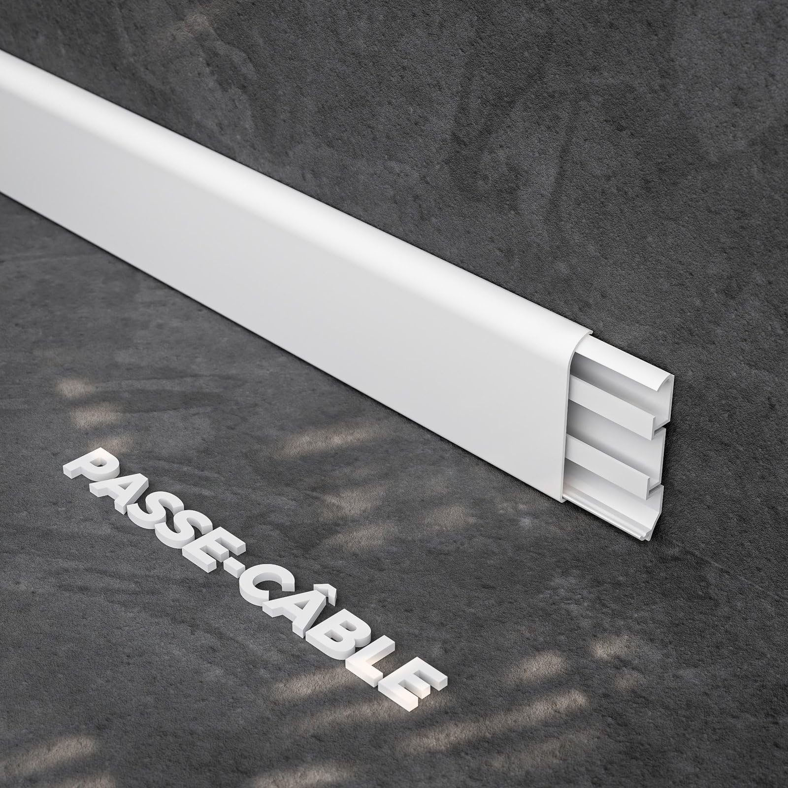 Mon Marché Déco - Plinthe PVC Creuse Passe Câble - Lot de 5 - Long.1m x Haut. 80mm x Ep.15mm (Blanc)