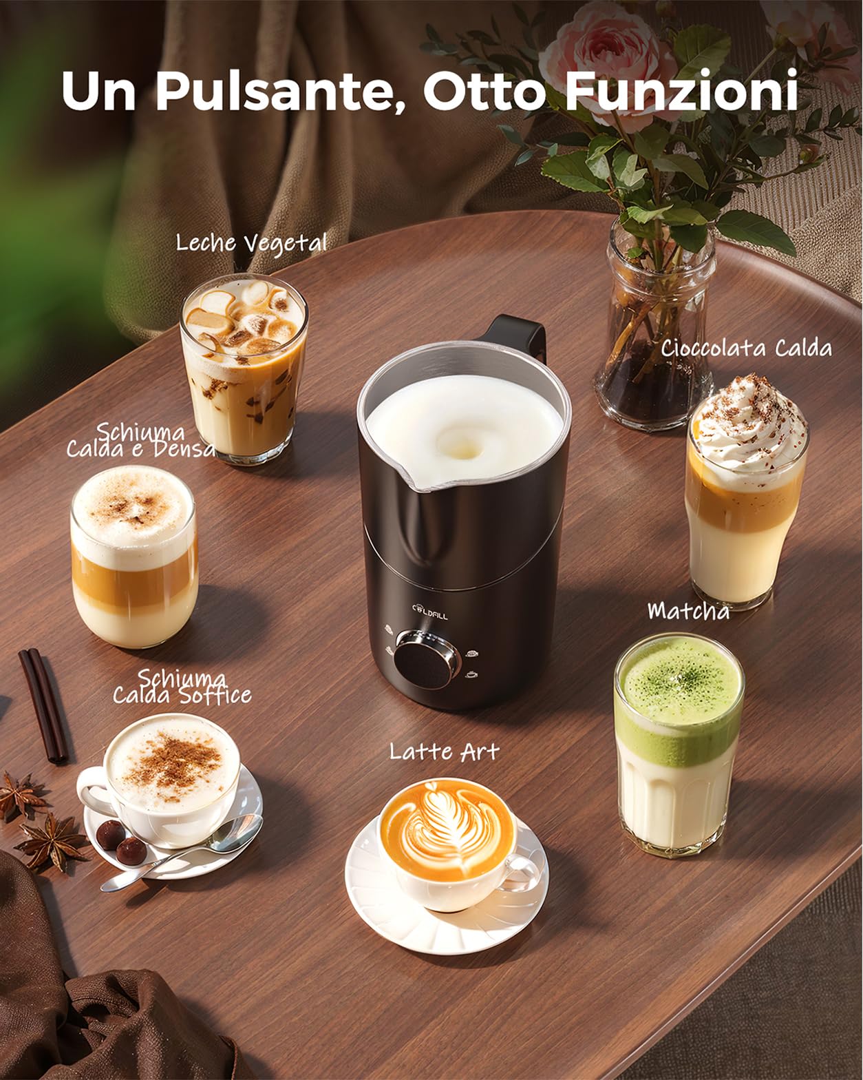 Montalatte Elettrico - Cappuccinatore Elettrico 8 in 1, 400ml Schiumalatte Elettrico per Cappuccino/Latte Macchiato, Latte Vegetale, Lavabile in Lavastoviglie