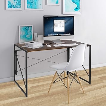 SUPER DEAL 40 inch Folding Computer Writing Desk Wood and Metal Study Desk, PC Laptop Home Office Study Table, Espresso