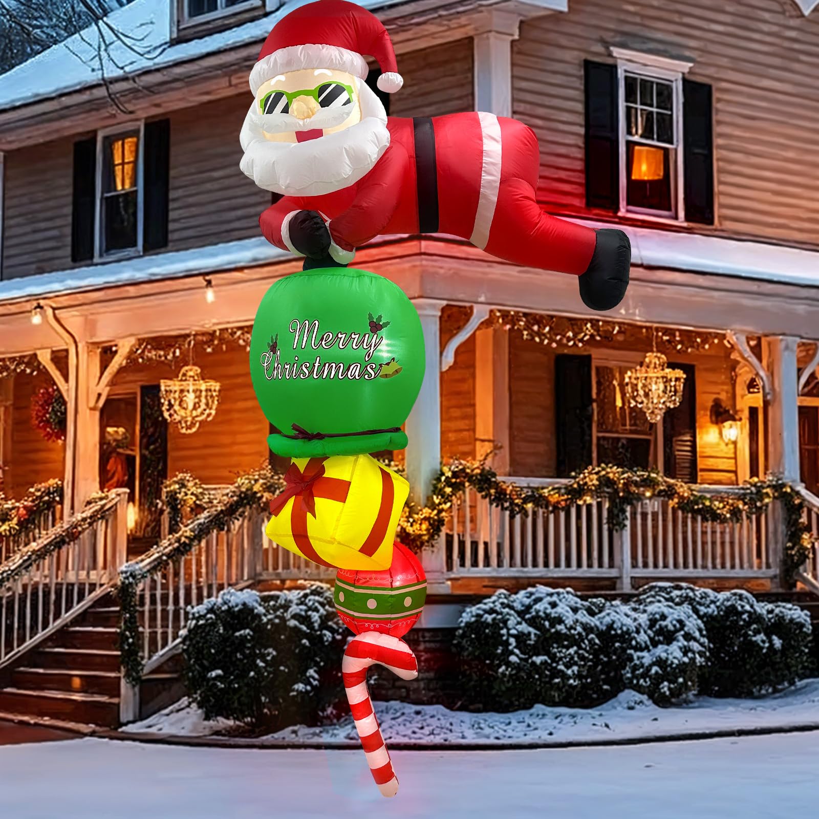 2,44 m Aufblasbare Weihnachtsdeko Außen, Hängender Aufblasbarer Weihnachtsmann Außen mit LED-Lichtern, Weihnachtsmann Aufblasbar für Wand, Fenster, Dachtraufe, Zuhause Dekor
