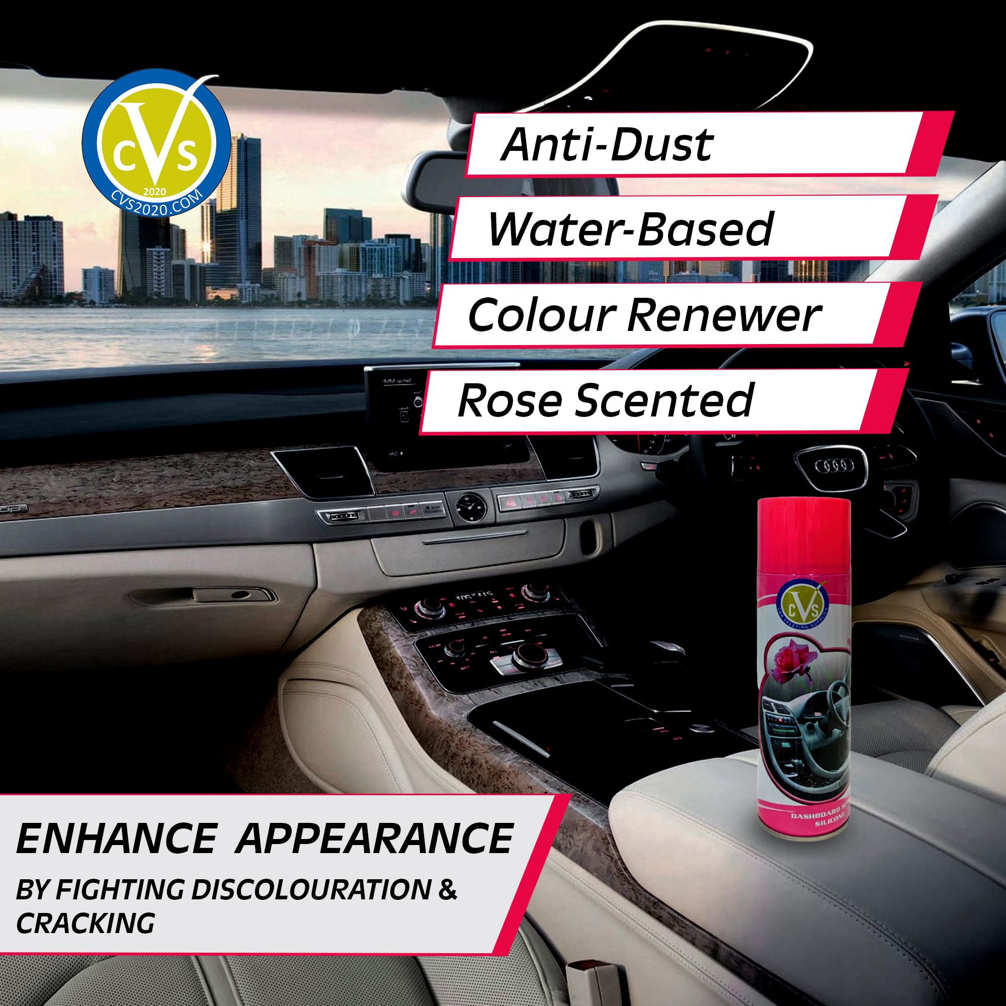 CVS - Spray de silicona para salpicadero de coche: limpia, brilla y protege el interior del coche, restaura el brillo, limpiador interior del coche, elimina la suciedad, el polvo y los residuos, aroma