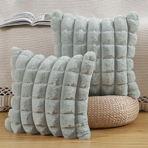 MADIZZ Juego de 2 fundas de almohada de lana sintética de 16 x 16 pulgadas, fundas de almohada bohemias súper suaves y decorativas con textura para