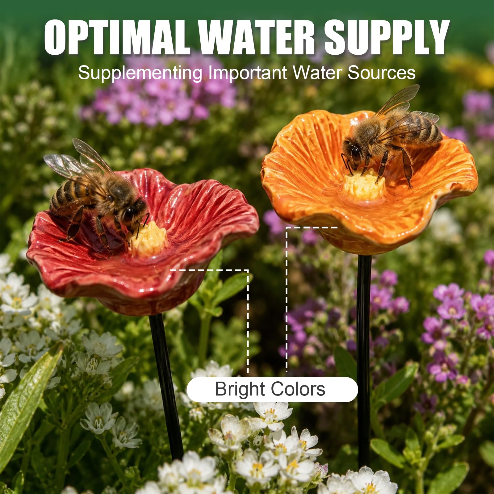 Keramik Vogeltränke Blumenform, 4er-Set mit Erdspieß, wetterfest & frostsicher, Vogelbad & Insektenwasserstelle für Bienen, Insekten und Vögel, Gartendekoration für Garten, Beet & Balkon (8er-Set)
