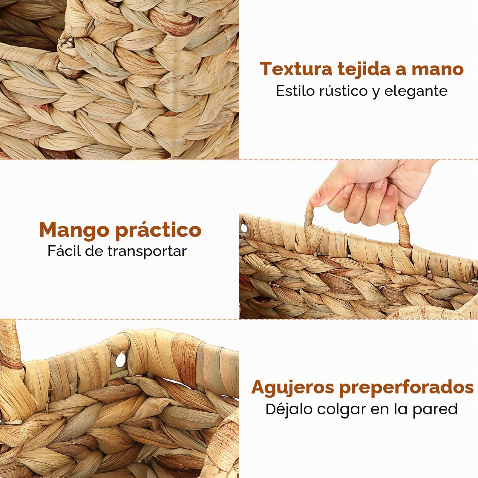 Cesta de pared natural de jacinto de agua, cesta de almacenamiento decorativa para pared o puerta, de algas marinas, tejido impermeable, para cartas, facturas, revistas, flores