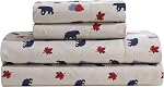Beatrice Home Fashions Cozy Cabin 4-Piece Ensemble de draps en microfibre Queen avec poches profondes Patchwork rustique Deer, Lake Day