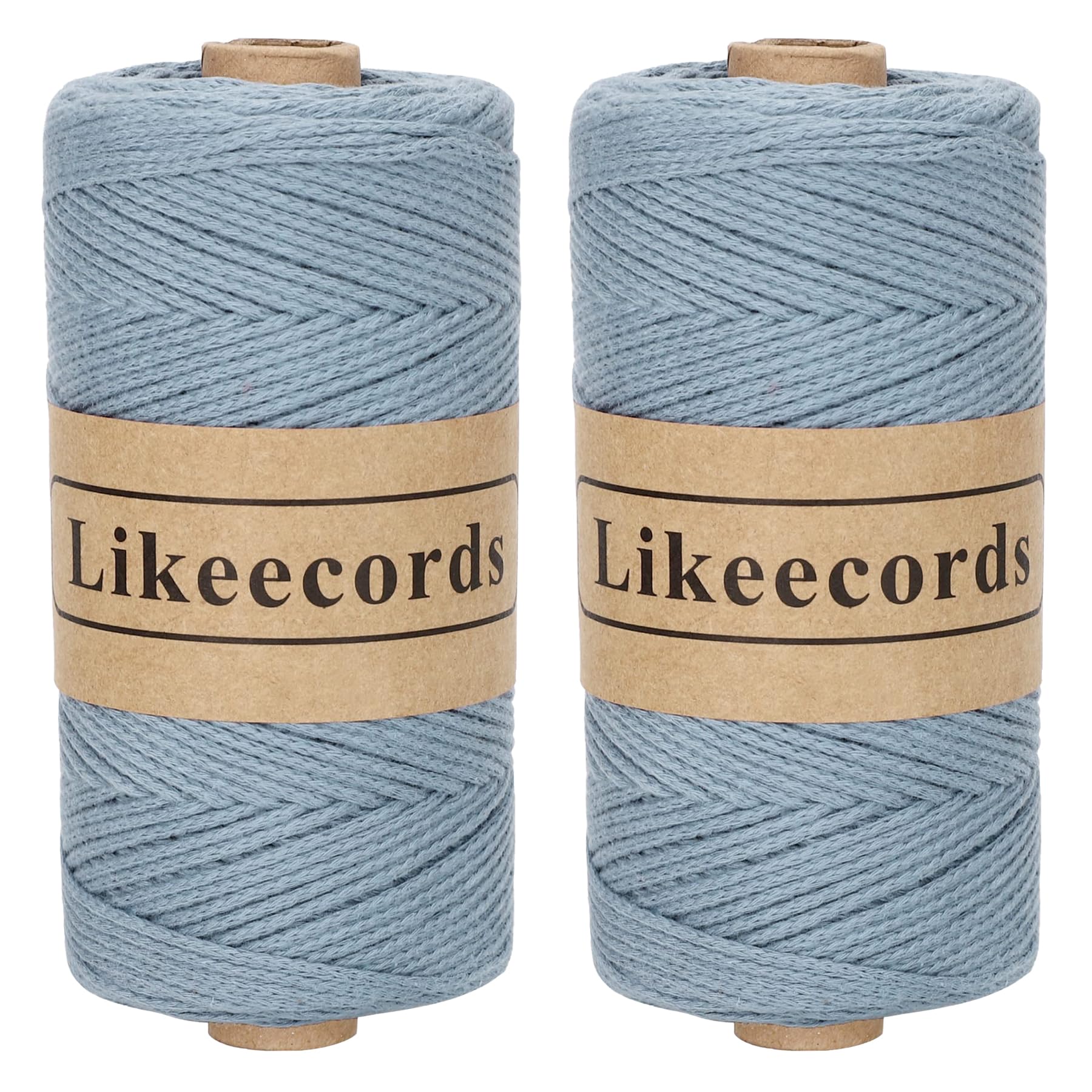 Likeecords 2 Skeins of 100% Cotton Crochet Bag Cord 2mm x 170m Macrame Cord 2mm Crochet Thread Macrame Rope Gift for Knitter (Haze Blue)