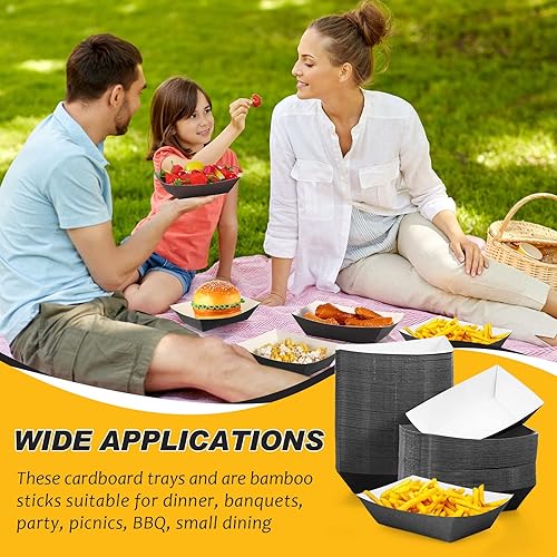 Miniatura 4 de Yinkin 100 bandejas de papel para alimentos, botes, bandejas desechables para nachos, bote de papel kraft para tacos, concesión, Halloween,