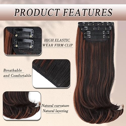 Miniatura 10 de Extensiones de cabello negro con clip para mujer, extensiones de cabello liso en capas, sintético resistente al calor, largo ondulado, uso diario,