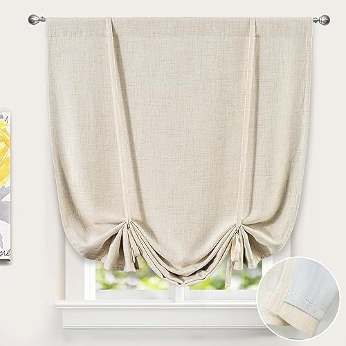 Vista 16 de DriftAway - Cortinas de Lino con Doble Capa, Blackout, de Atar, con Aislaje Térmico, Totalmente Forradas, Estilo Globo Romano, para Baño, con Lino