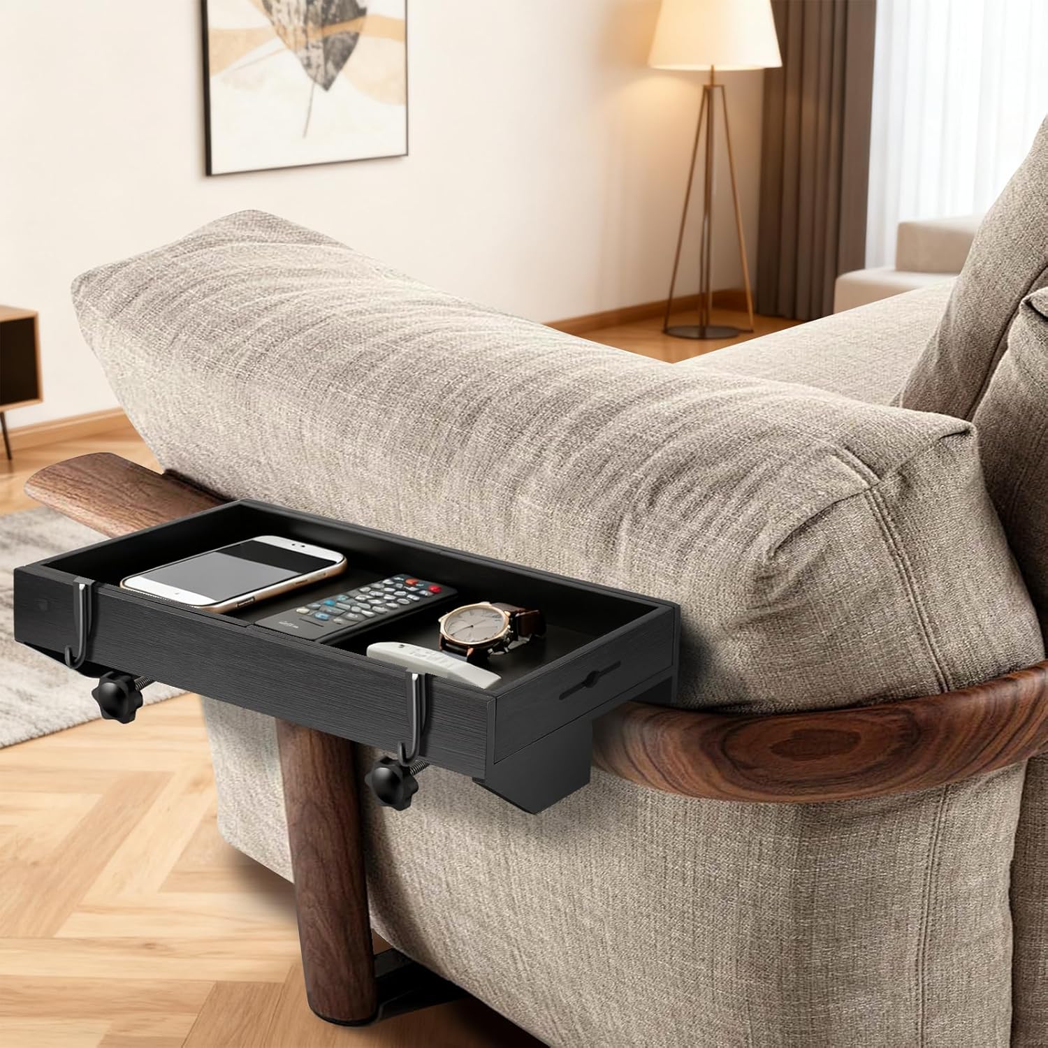 Bedside Shelf for Bed - Clamp On Nightstand Tray for Bunk Bed & College Dorm Room Essentials, Sturdy Floating Side Table Organizer with Cup Holder & Cord Slot for Top Bunk, Kids & Students