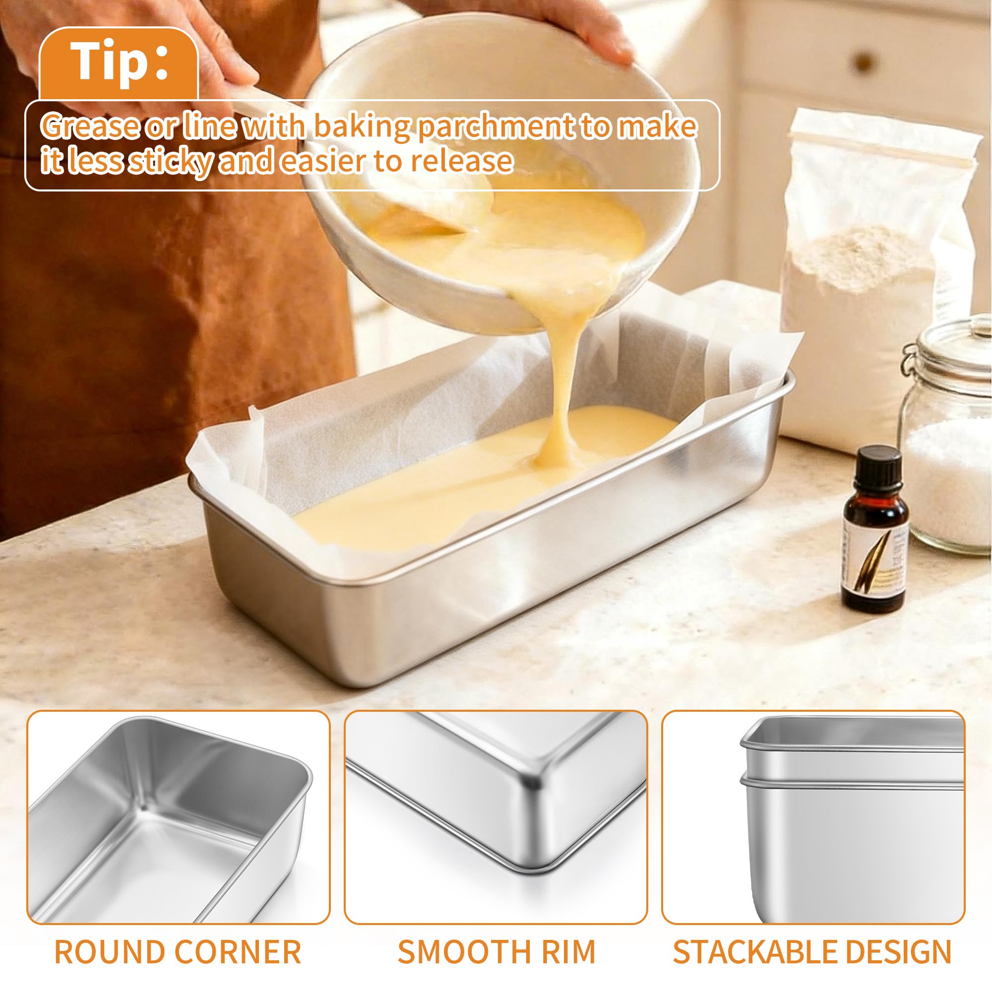 Joyfair Set di 2 teglie per pane in acciaio inox, 1,4 kg, grandi stampi per pane alla banana, torte, lasagne, brownie, atossici e resistenti alla ruggine, adatti al forno e alla lavastoviglie, 31 x 13