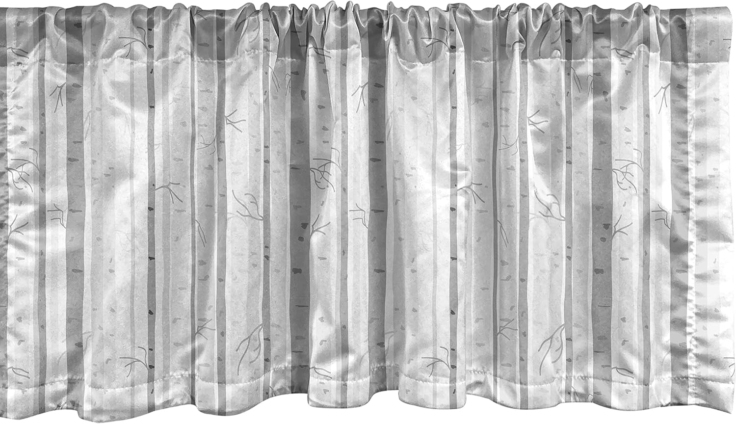 Ambesonne Grey and White Window Valance, Birch Tree Grove Leafless Branches Winter Woodland Illustration, Curtain Valance for Kitchen Bedroom Decor with Rod Pocket, 54" X 18", Grey White