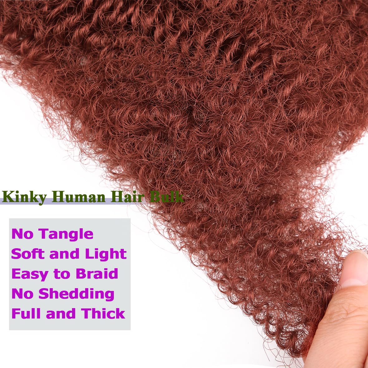 Kackanaa 16 Inch Ginger Afro Kinky Curly Human Hair Bulk for Dreadlock and Marley Twist Mini Repair Locs, Springy Afro - 30g/Pack - Image 4