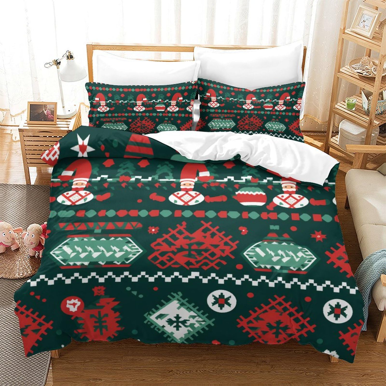 BARDYS Christmas 3D Printed Duvet Cover Set 3 Pieces Bedding Set Soft Easy Care with Zipper Closure,Pillowcases for Kids Girls Boys Adults Bedroom King(220x240cm) — image 1