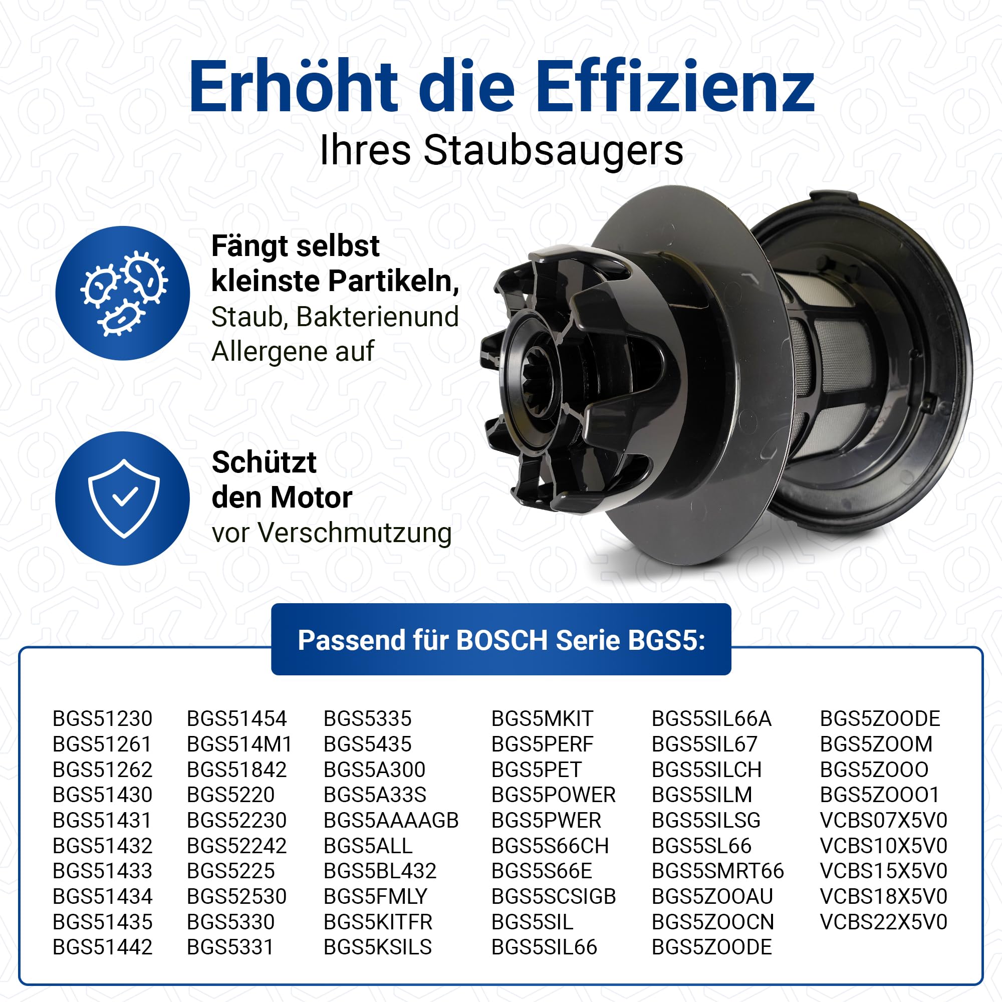 Filtro de repuesto VIOKS para Bоsch 00708278 Ø205 mm Cilindro de filtro de escape Filtro de láminas lavable Repuestos para aspiradoras sin bolsa para Bоsch Siemens