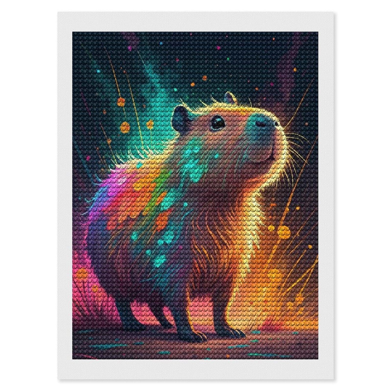 Junmoney Colorful Capybara in Abstract Background DIY Diamond Art Canvas Kit 12"x16", Winter Craft, Mindful Craft Project, Aesthetic Room Decor, Decor Project