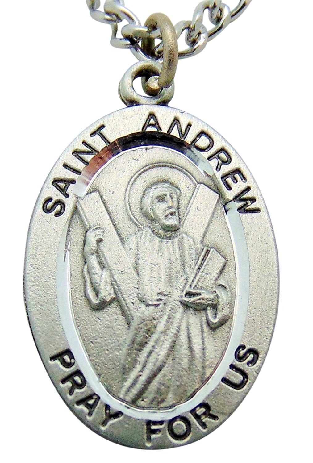 Westman WorksSt Andrew Solid Pewter One Inch Saint Medal with Stainless Steel Chain & Gift Box