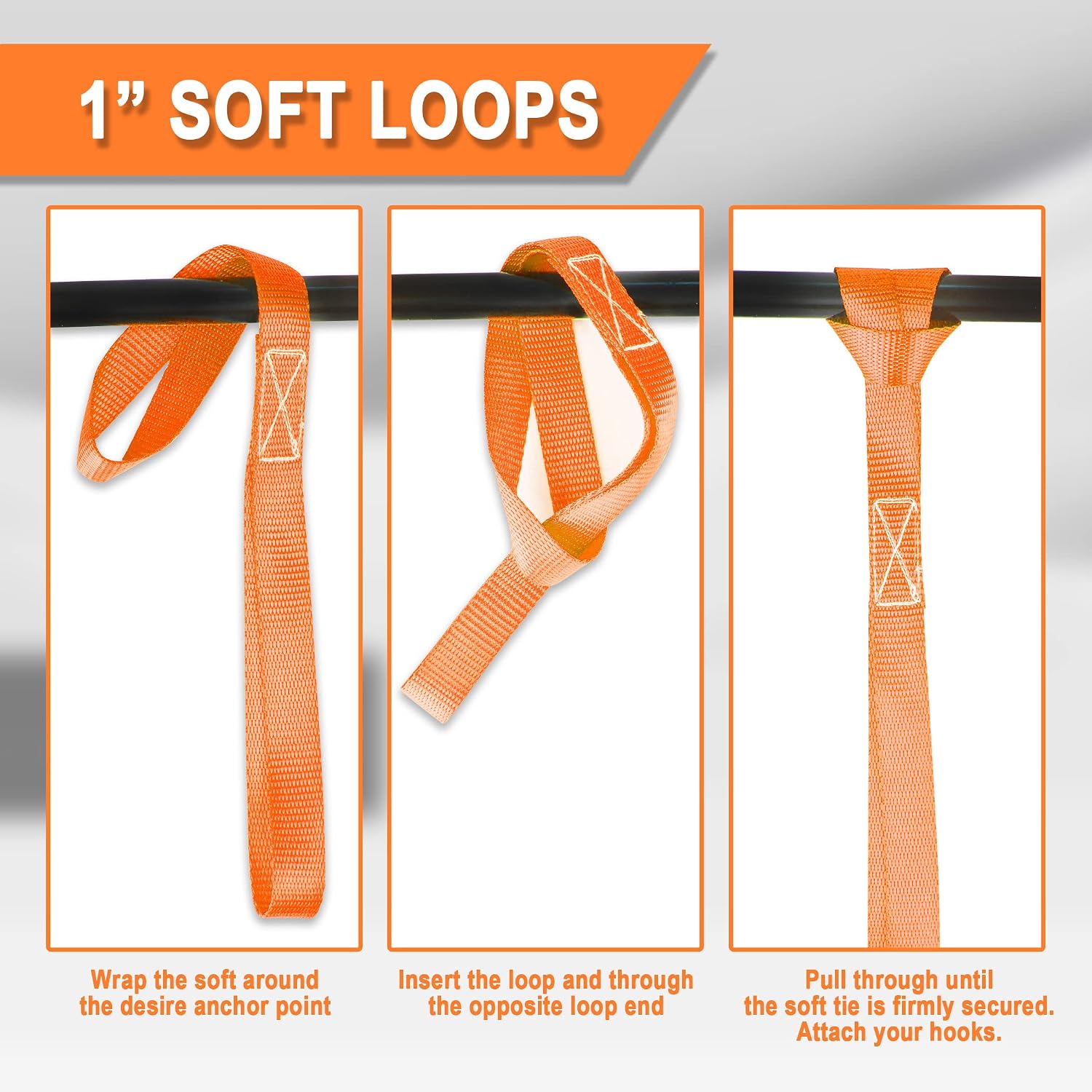 Cartman 6 Pack 1"x18" Soft Loop Motorcycle Tie Down Straps 3600lbs Load Capacity Tie-Down Loops for Secure Trailering of Bikes, ATV, Lawn Equipment, Orange