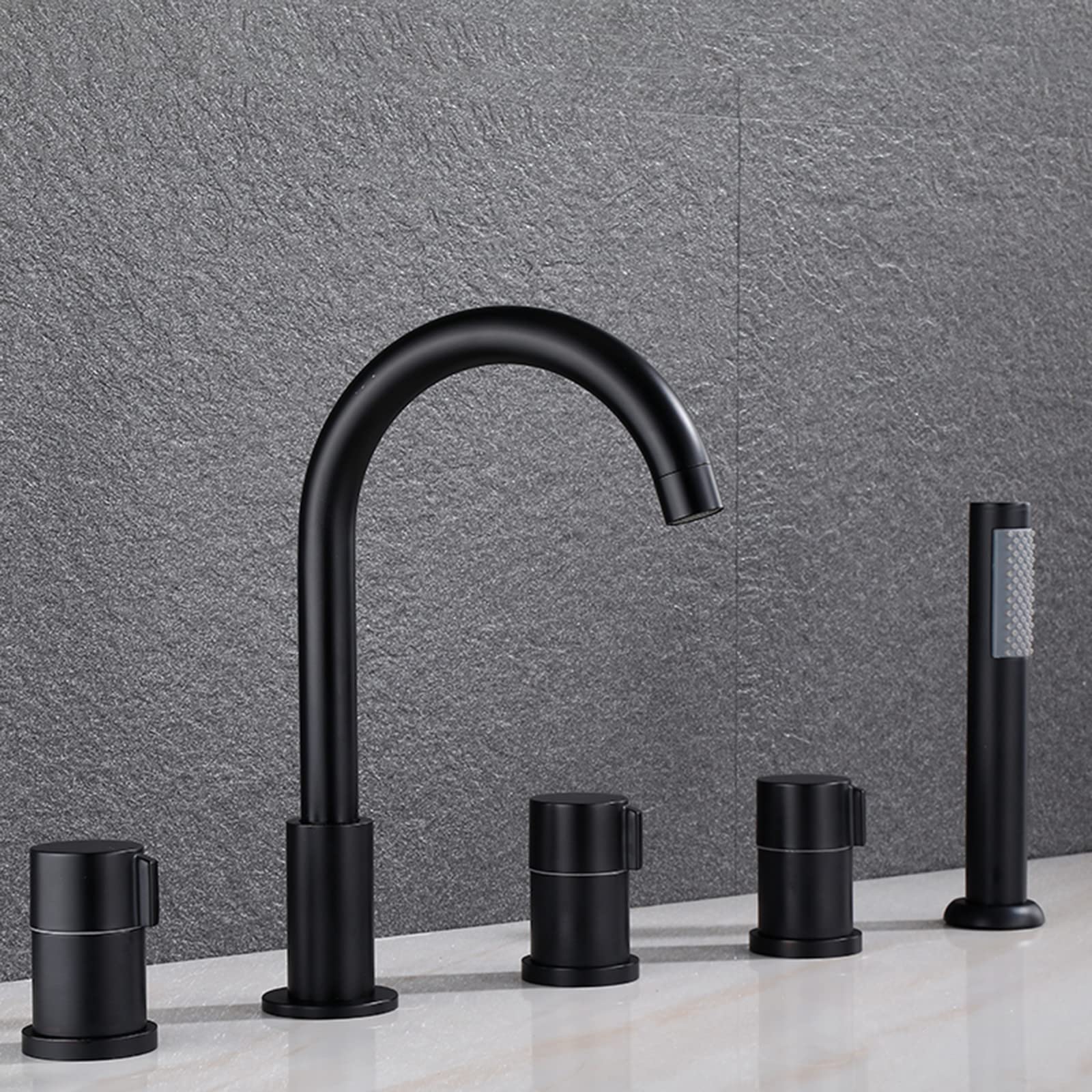 SnamicE Bath Shower Mixer Tap 5 Units Bath Mixer with Shower Mixer Faucet Bathtub Tap Shower Set Bathtub Mixer Tap Shower Tub Tap for Bathroom Black,