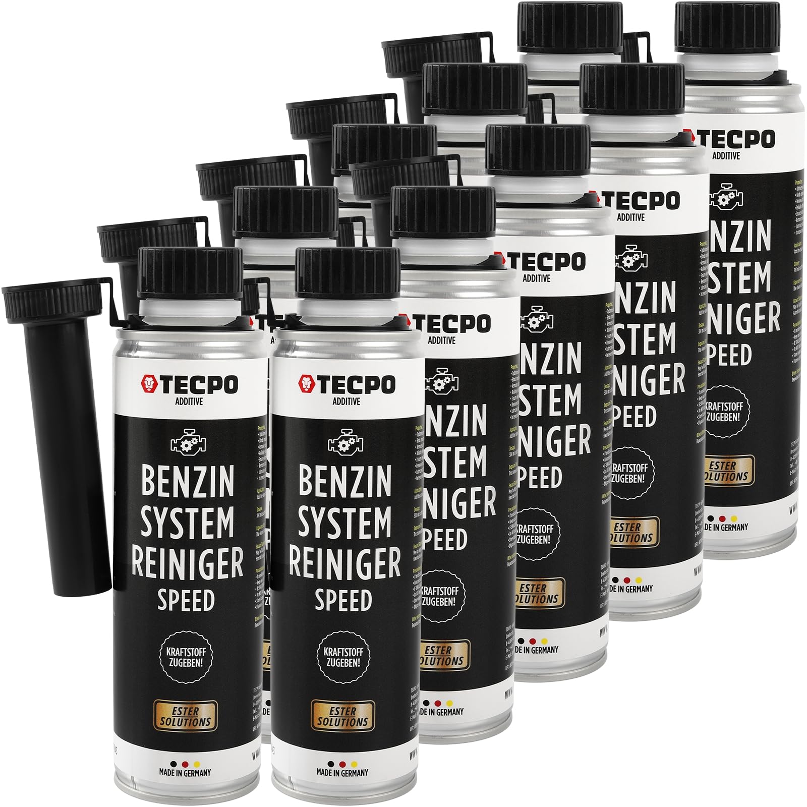 TECPO 10 limpiadores de sistema de gasolina, 300 ml, limpiador de gasolina, limpiador de gasolina, aditivo para motor de combustible, limpiador de sistemas de combustible