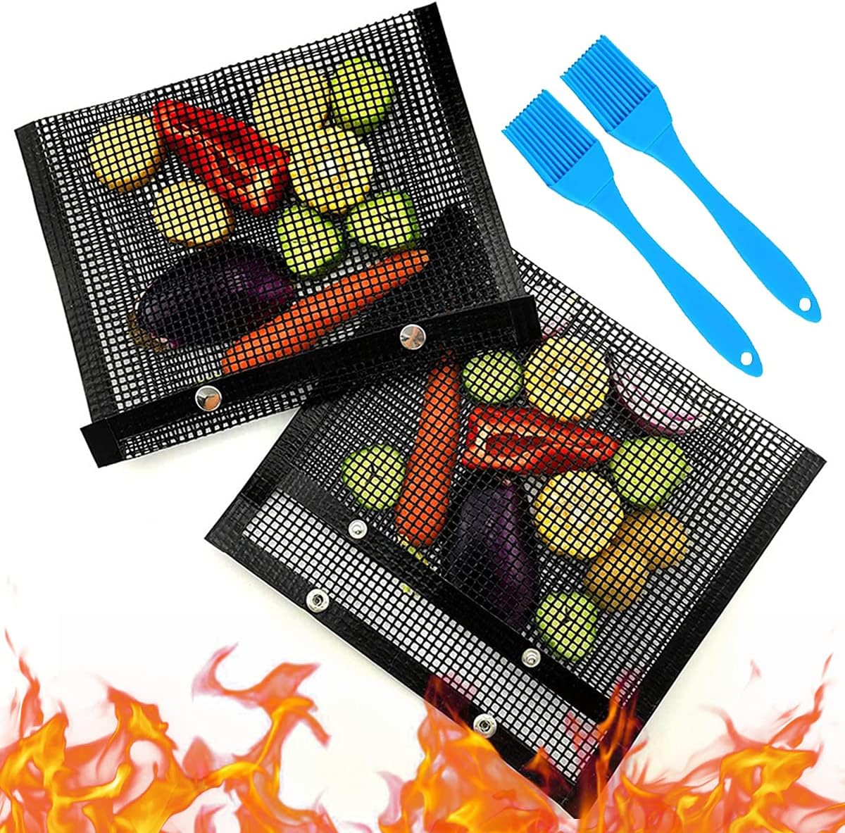 Luticessy BBQ Mesh Grill Bags, 14.5 x 9.8 Inch High Temperature Resistant Barbecue Bag, 2 Pack Non Stick Reusable Grill Tools Outdoor Cooking Tools & Accessories