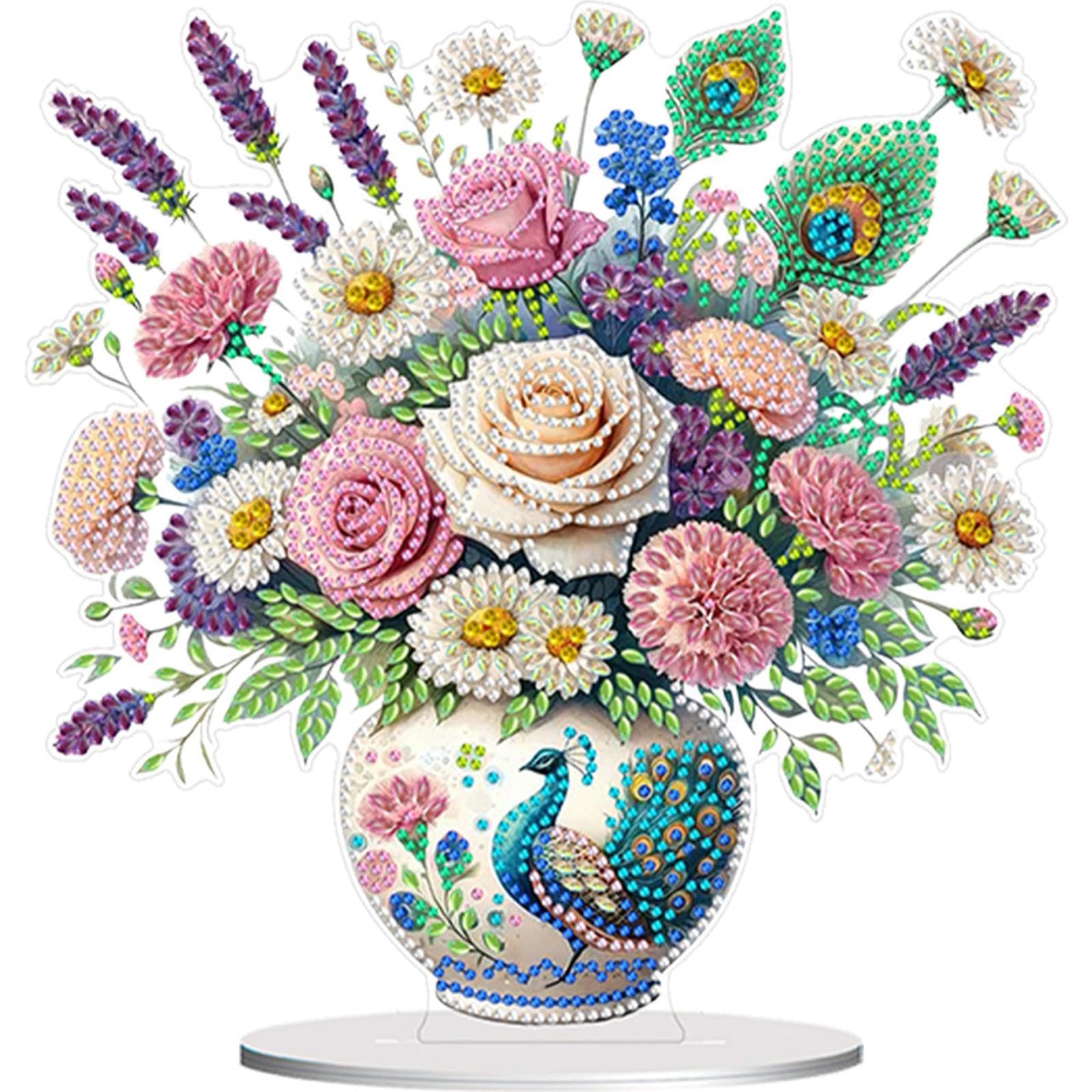 Flower Bouquet Table Top Diamond Painting Ornament Kits Colorful 5D DIY Diamond Art Tabletop Decorations Diamond Painting Desktop Decorations for Home Office Desktop Decor