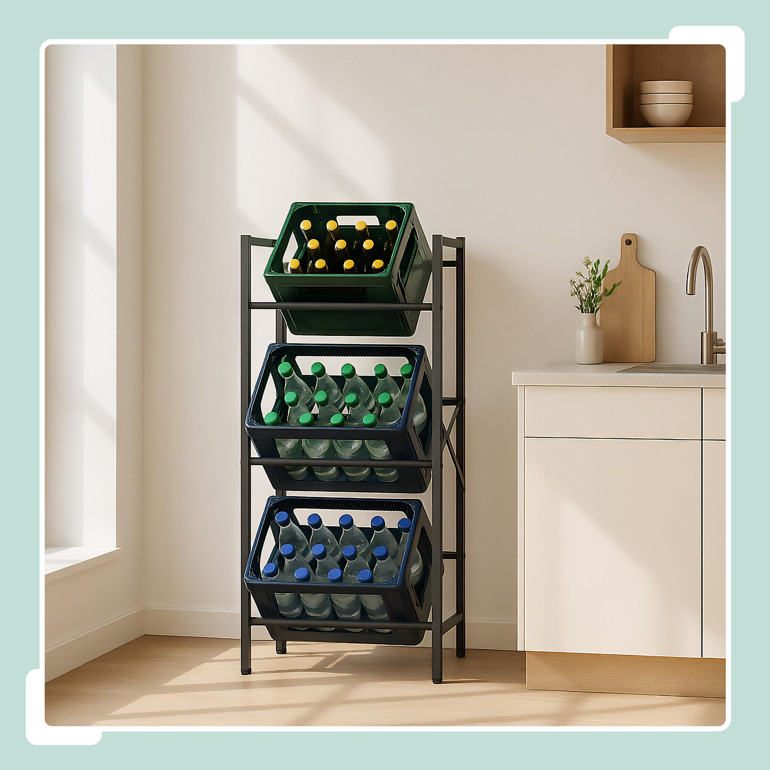 Relaxdays Estantería para Cajas de Bebida, 109x49x32 cm, 450 kg, Estante para Almacenar 3 Cajones Cerveza, Acero, Negro
