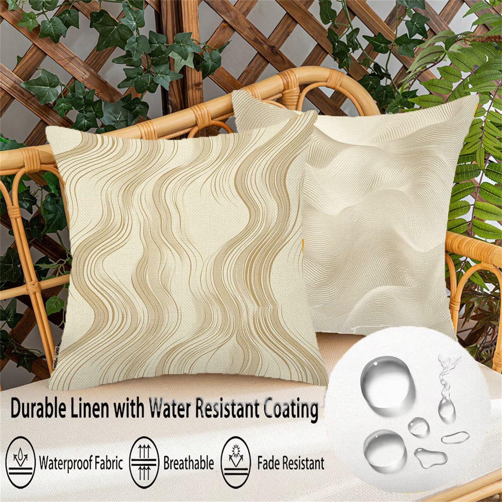 Raya Funda Cojin 65x65 Cojines Sofa Beige Cojines Cama Juego de 4 Cuadrado Lino Pillow Doble Cara Impresión Cushion Covers con Cremallera Invisible para Exterior Garden Chair Decor, Regalo Mujer S-905
