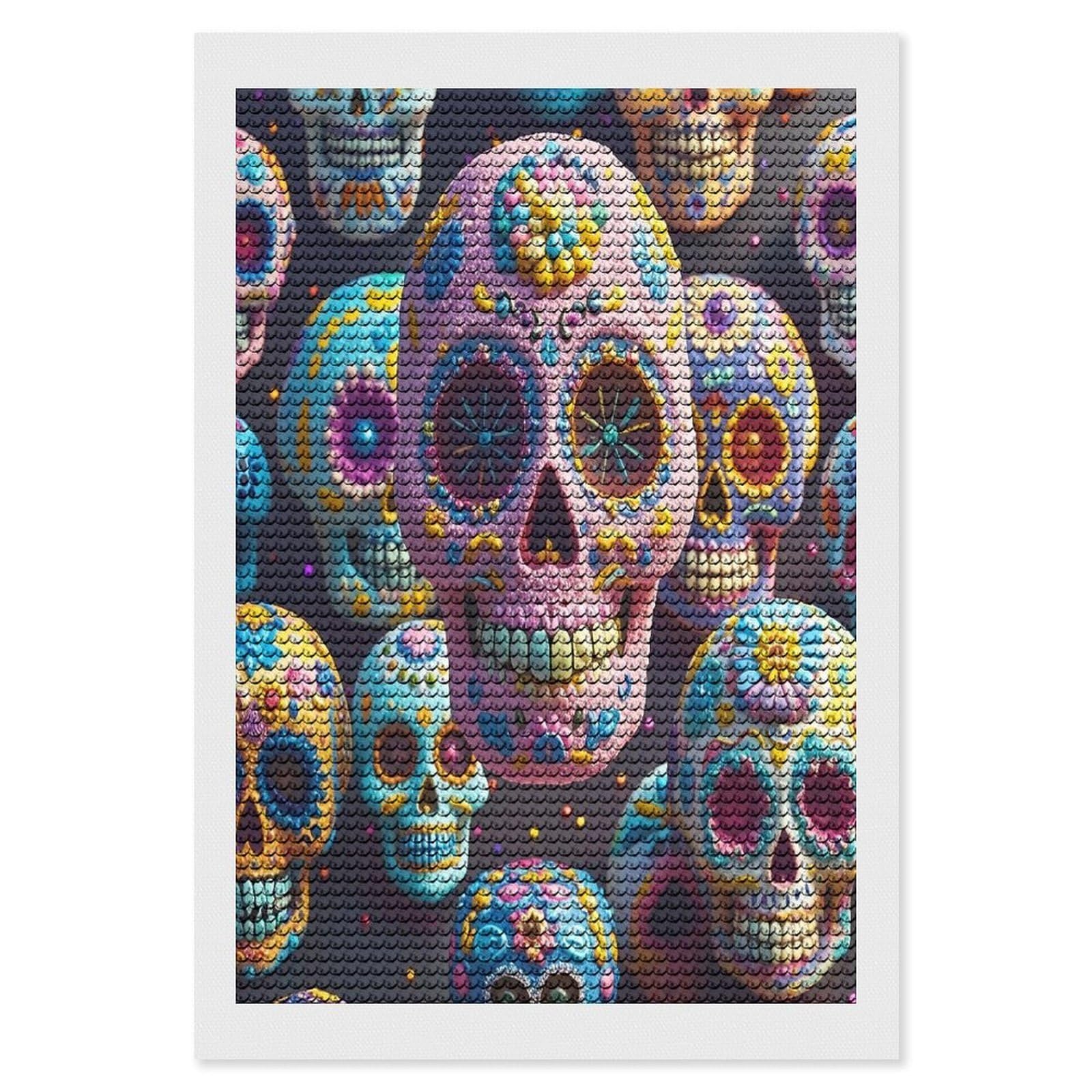 FekiLoot Sugar Skull Diamond Painting Kits for Adults Full Round Drill Diamond Art Kits for Beginners 5D DIY Diamond Dots Paintings Diamonds Pictures Gem Art Home Wall Decor 8"x12"