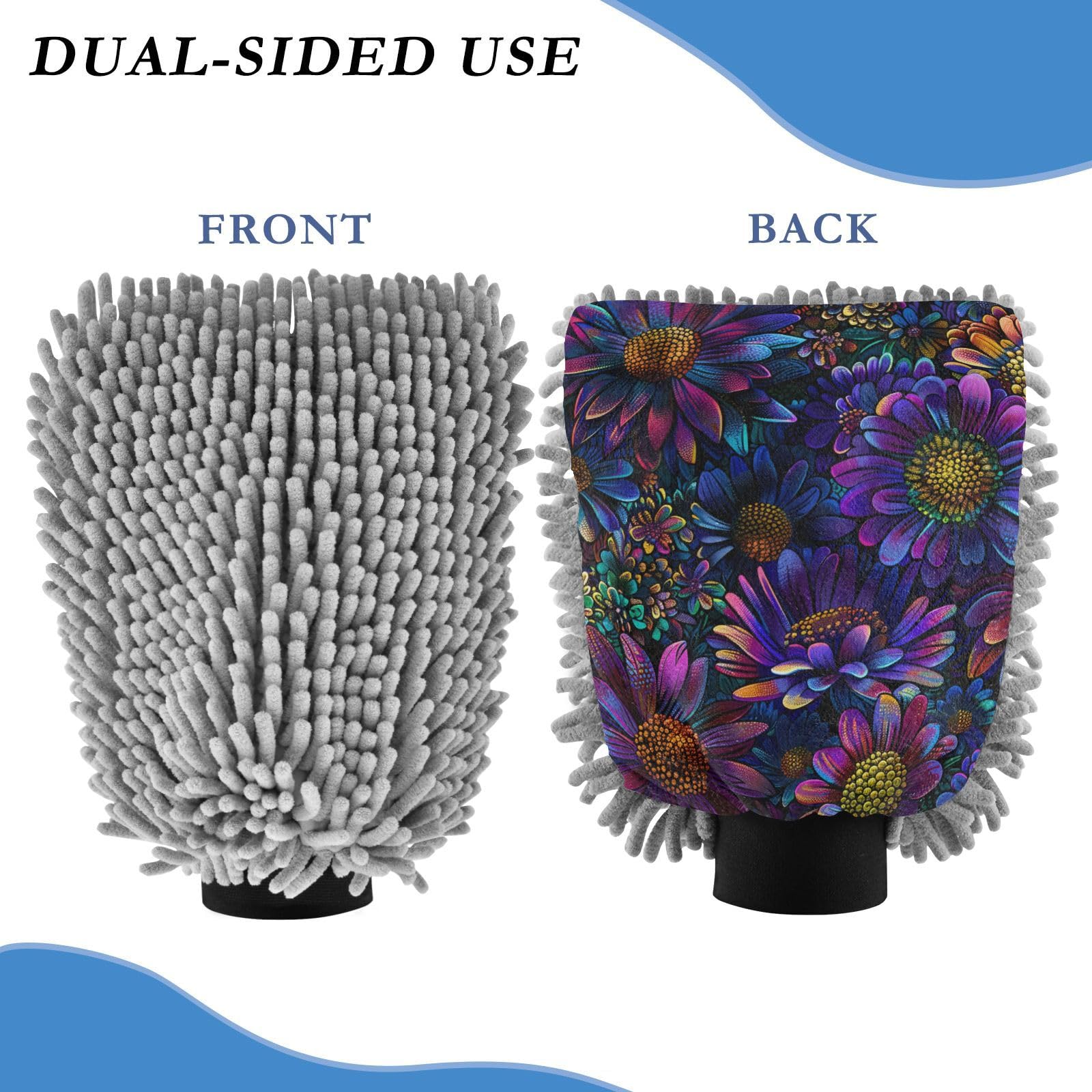 IOACIY Absorbent Microfiber Car Wash Drying Mitts, 2 Pack, Scratch-Free & Lint-Free, Rich Foam, Highly Absorbent, Double Sided, Wash Mitt Perfect for Car Washing, M, Flower (18)