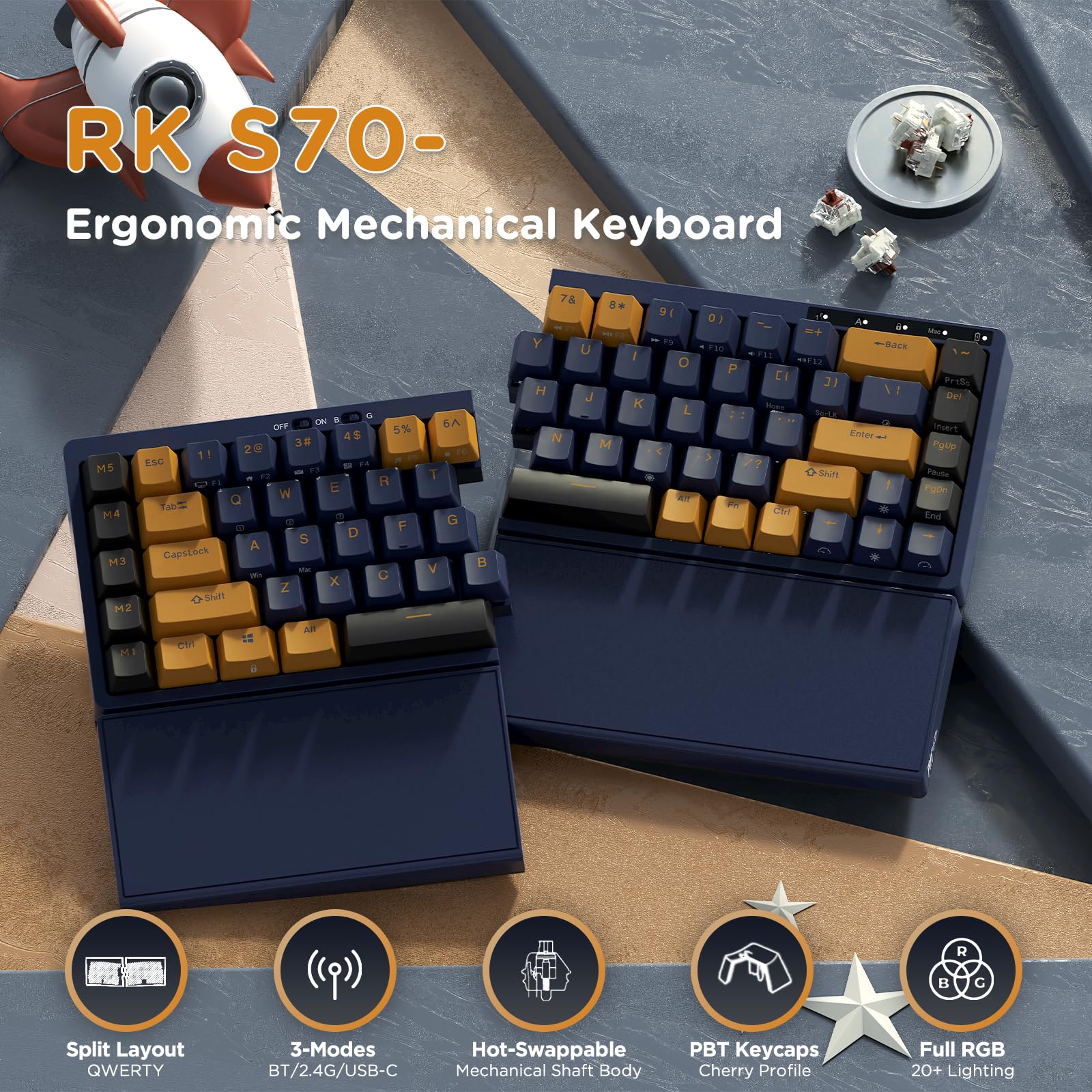 Amazon.com: RK ROYAL KLUDGE RKS70 Ergonomic Split Keyboard