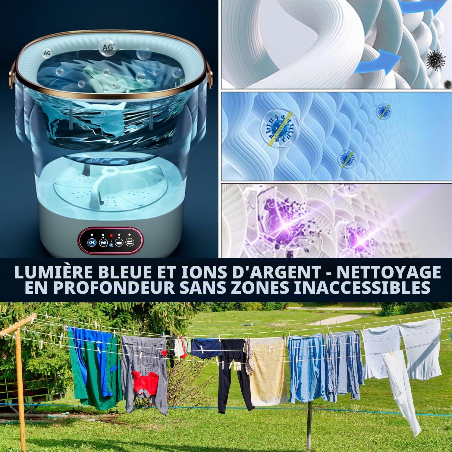 Mini Lave-Linge Pliable 15L – Machine à Laver Portable pour Voyage, Camping, Dortoir et Appartement – Idéal pour petits vêtements