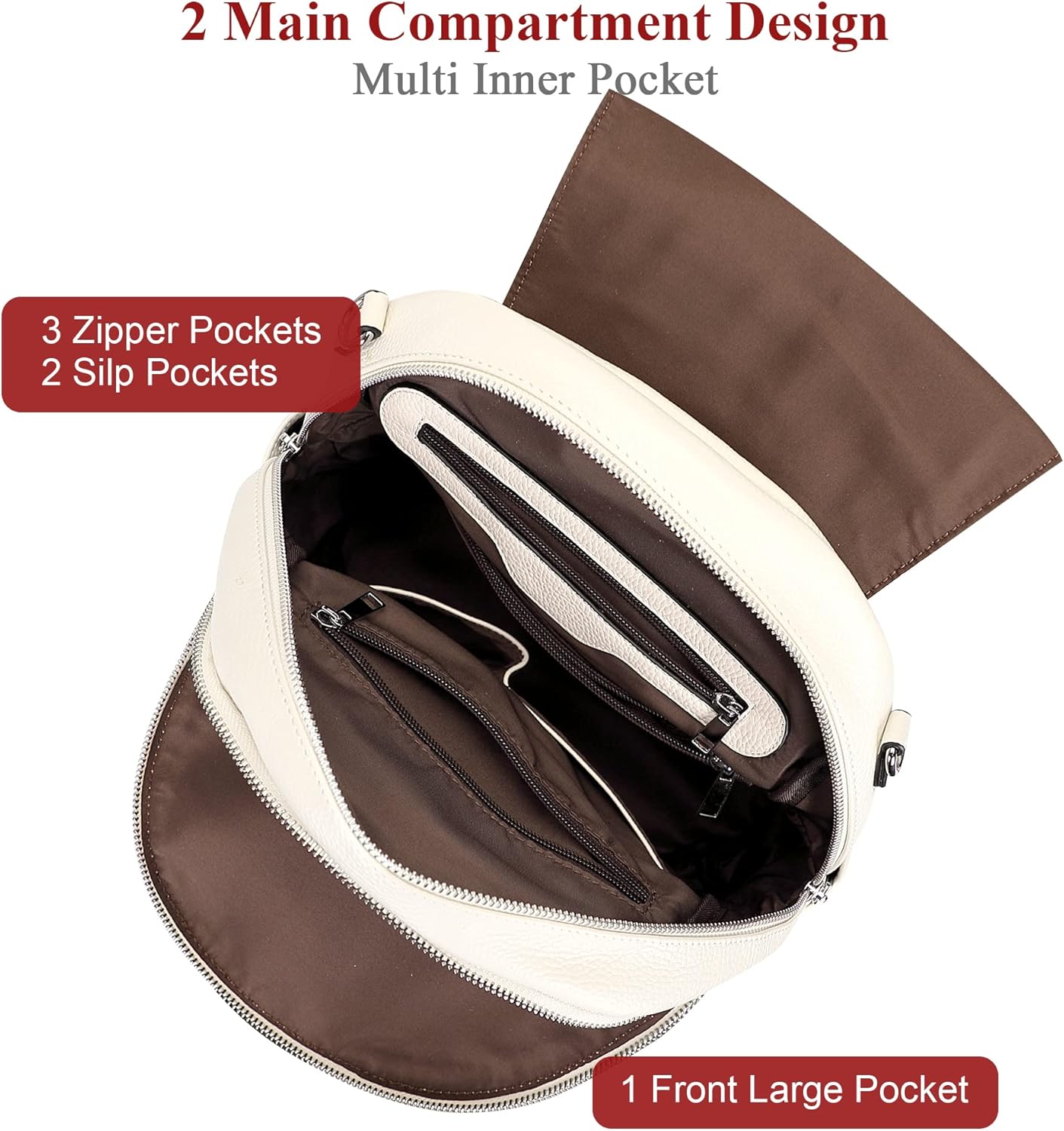 ALTOSY Leather Backpack Purse for Women Fashion Casual Handbag with Multi Pockets and Flap (S107 Beige/Brown) - Image 6