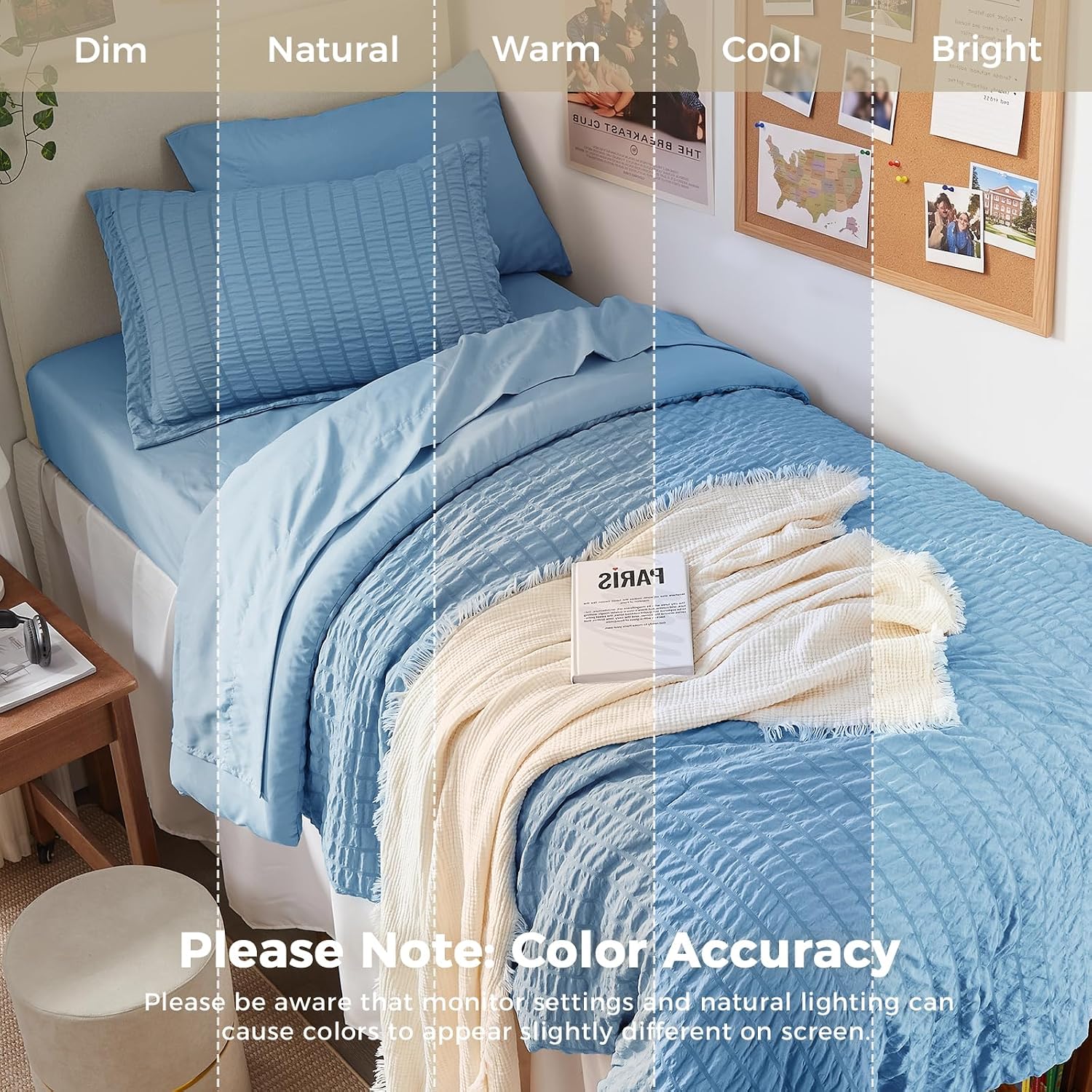  Mineral Blue Twin XL Comforter Set Seersucker 5 Pieces, All Season Luxury Bed in a Bag for Bedroom, Bedding Set with Comforter, Sheets, Pillowcase & Sham thumbnail