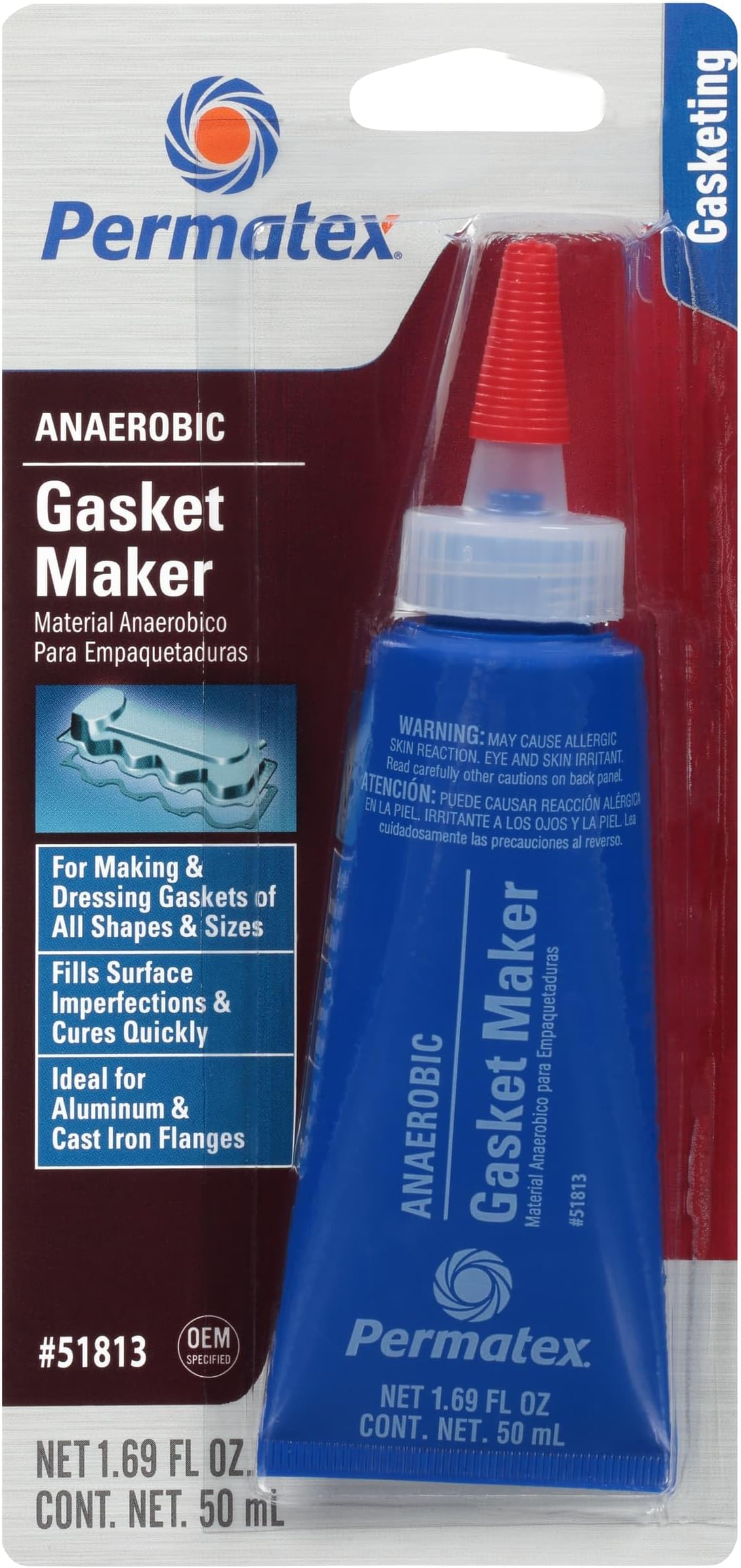 51813 Anaerobic Gasket Maker, 50 ml Tube, Red, Packaging may vary.