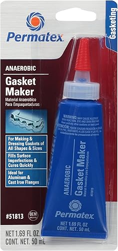 Permatex 51813 Anaerobic Gasket Maker, 50 ml Tube , Red, Packaging may vary.
