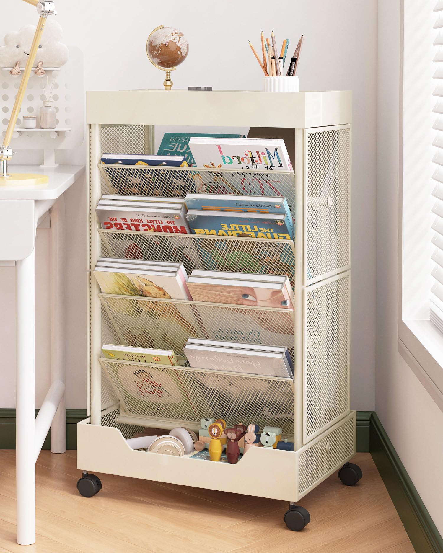 UMDONX Double-Sided Bookshelf Cart,Rolling Book Cart Large Capacity Sturdy Design for Home, Office and Kids Holds A4 Paper, Letter-Size/legal-size Documents