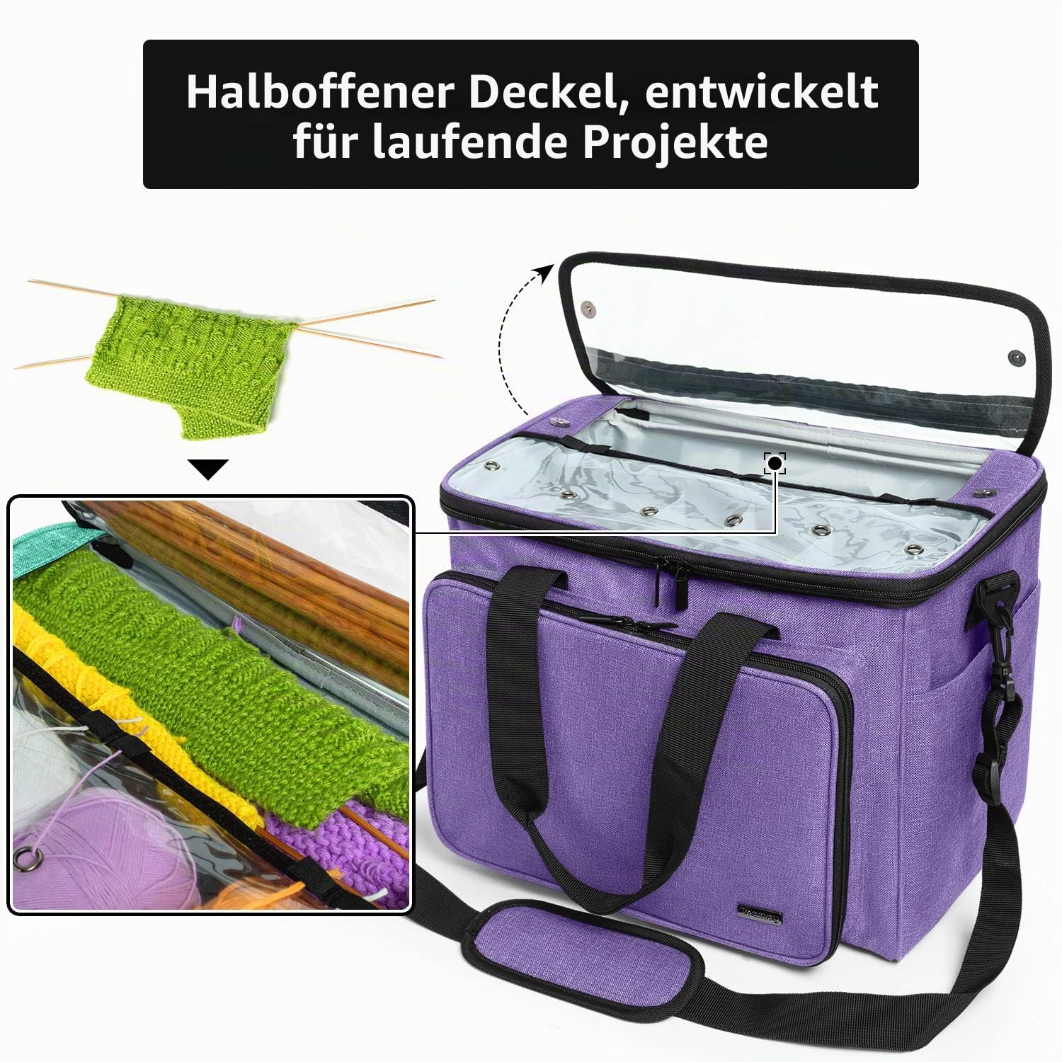 Teamoy Wollaufbewahrungstasche, geeignet für Stricken, Häkeln, Wolle und Zubehörtaschen (Zubehör Nicht im Lieferumfang enthalten), Lila