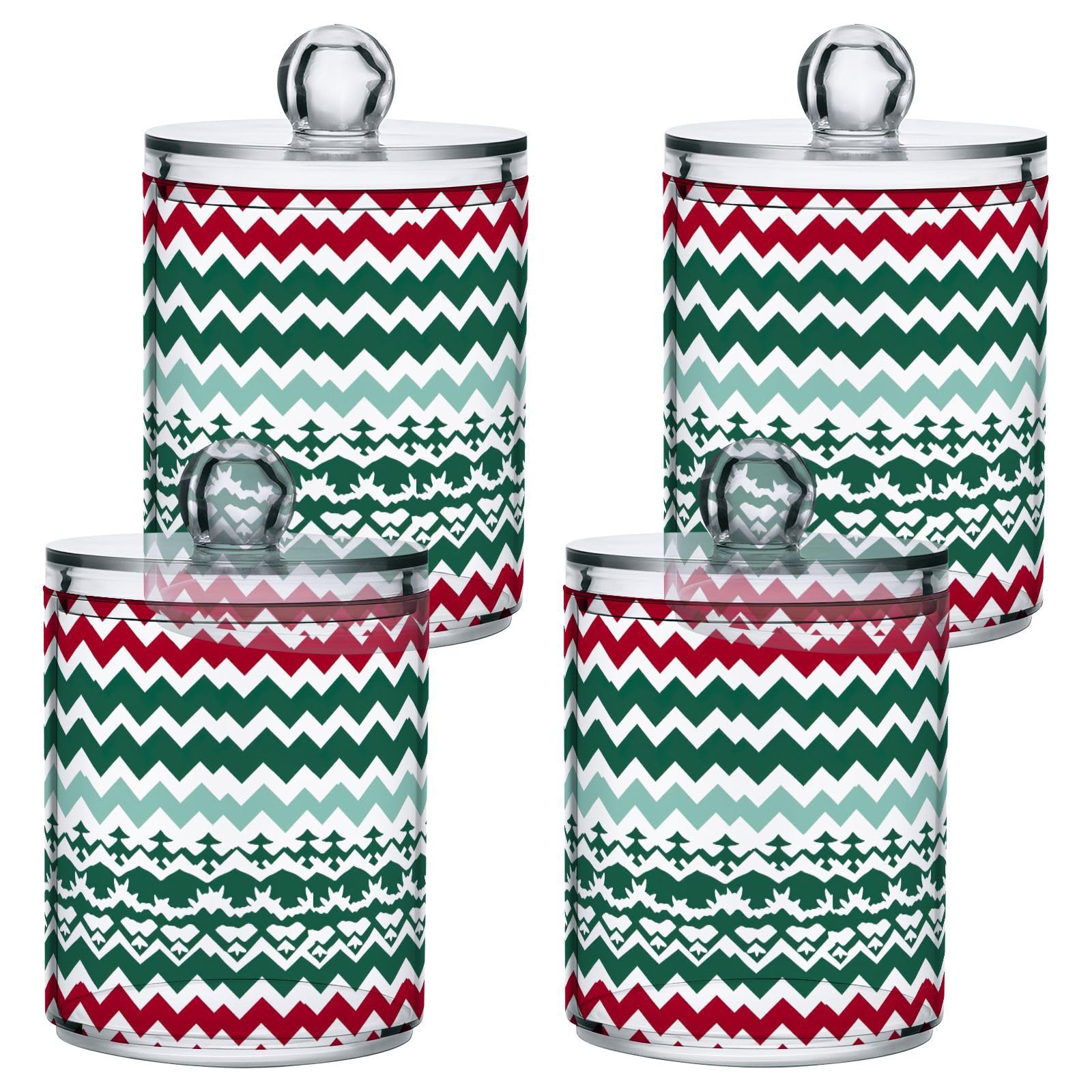 4 Pcs Christmas Xmas Trees 10 OZ Qtip Holder Dispenser for Cotton Ball Cotton Swab Cotton Round Pads