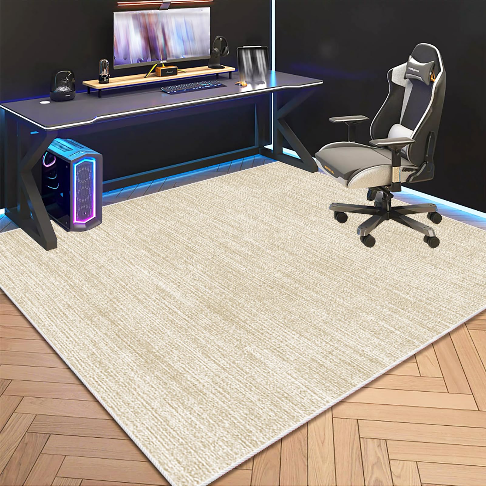 Tapis Chaise de Bureau Gaming 150 x 160 cm, Tapis de Protection en Carrelage, Tapis de Sol Bureau Tissu Tapis Chaise Gaming Antidérapant Tapis Protège-Sol pour Chaise Tapis pour Fauteuil Beige