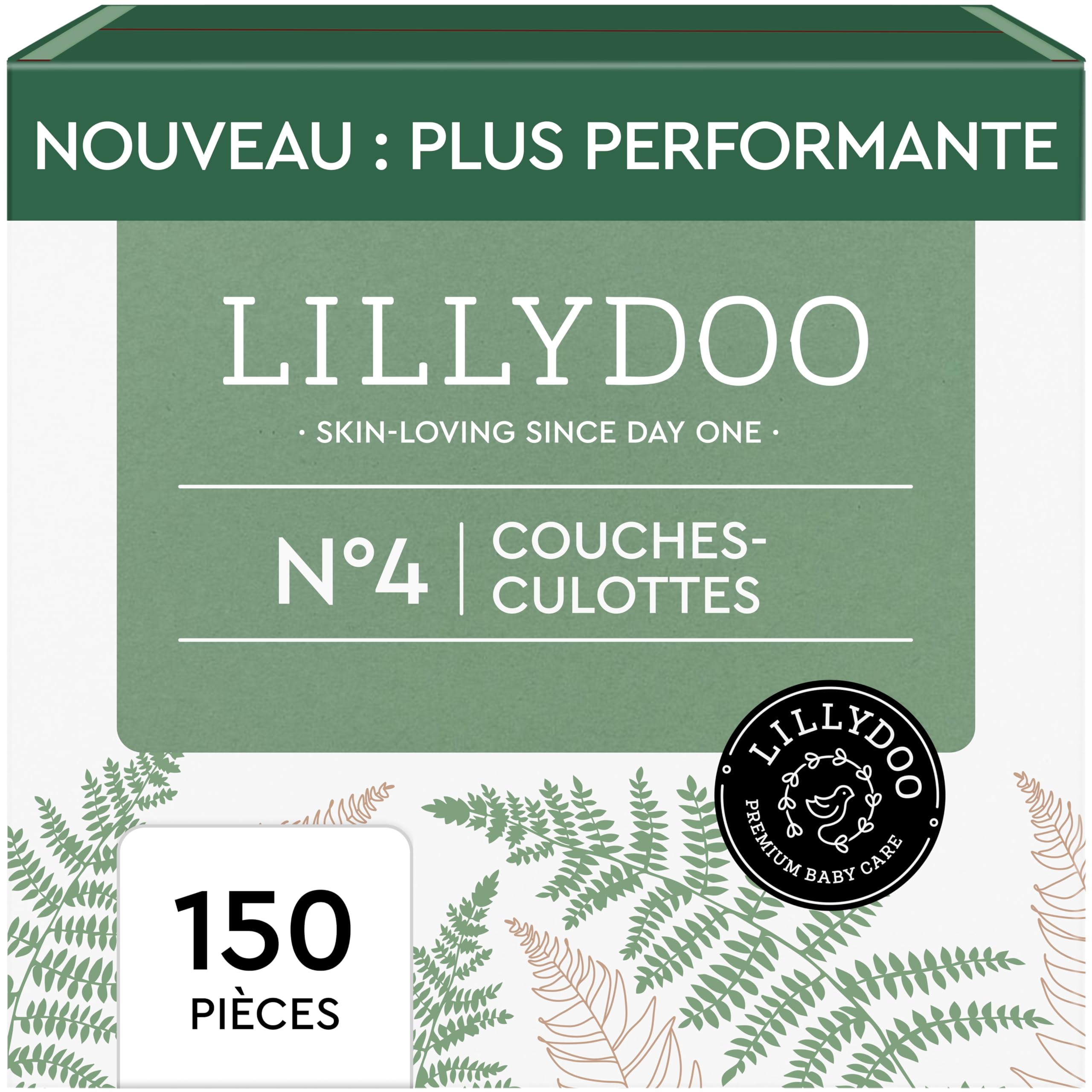 LILLYDOO green - Couches-culottes Bébé Respectueuses de l'Environnement, Taille 4 (9+ kg), Box Mensuelle (150 pièces), Protection Anti-fuites, Sans Chlore et Sans Lotion pour les Peaux Sensibles