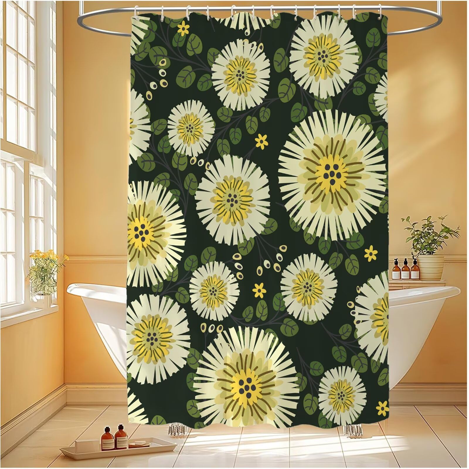 Duschvorhang 240x200 cm Gelb Shower Curtains Grün mit Gewicht und 12 Plastik Haken, Anti Schimmel Wasserdicht, Waschbar Schnelltrocknender Polyester Stoff, Dekorative Vorhang für Bad Badewanne 6H-277