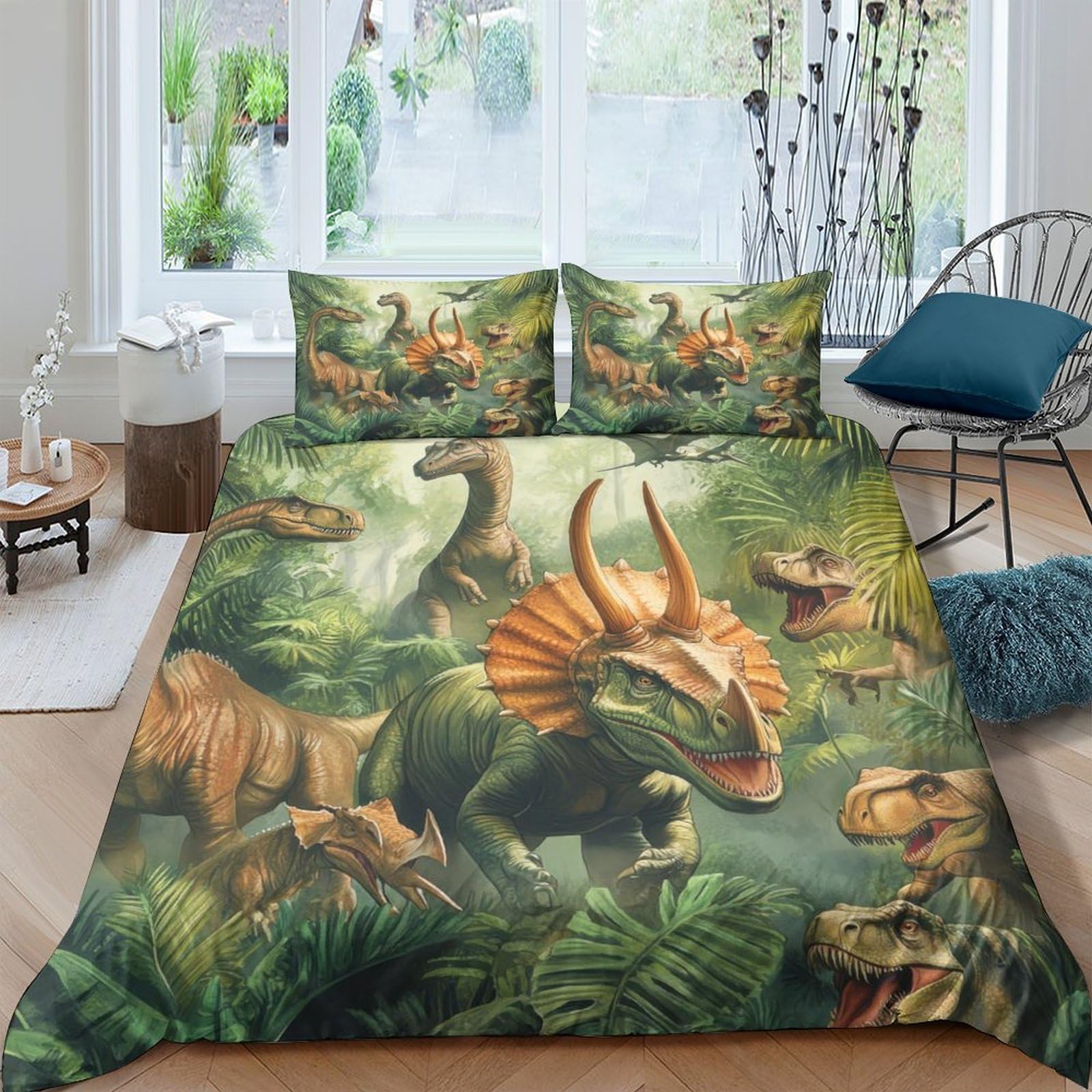 Ctjqhvkz Style-6 3D Printed Dinosaur Jungle Fitted Sheet Microfiber Soft Easy Care Forest Bed Cover For Bedroom Guest Room Decor Single（135X200cm）