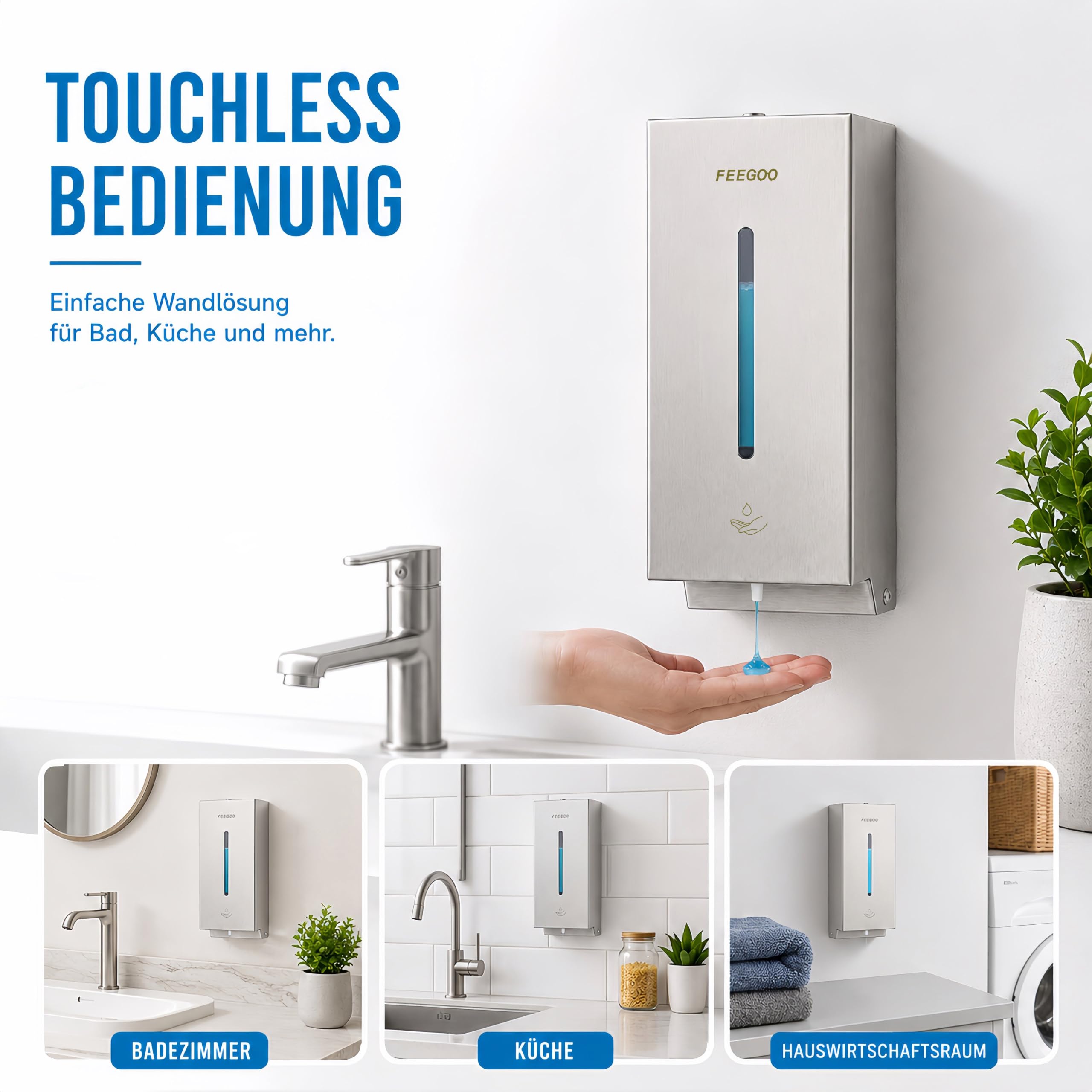 Automatischer Wand-Seifenspender, 1000 ml, eckig, Silber