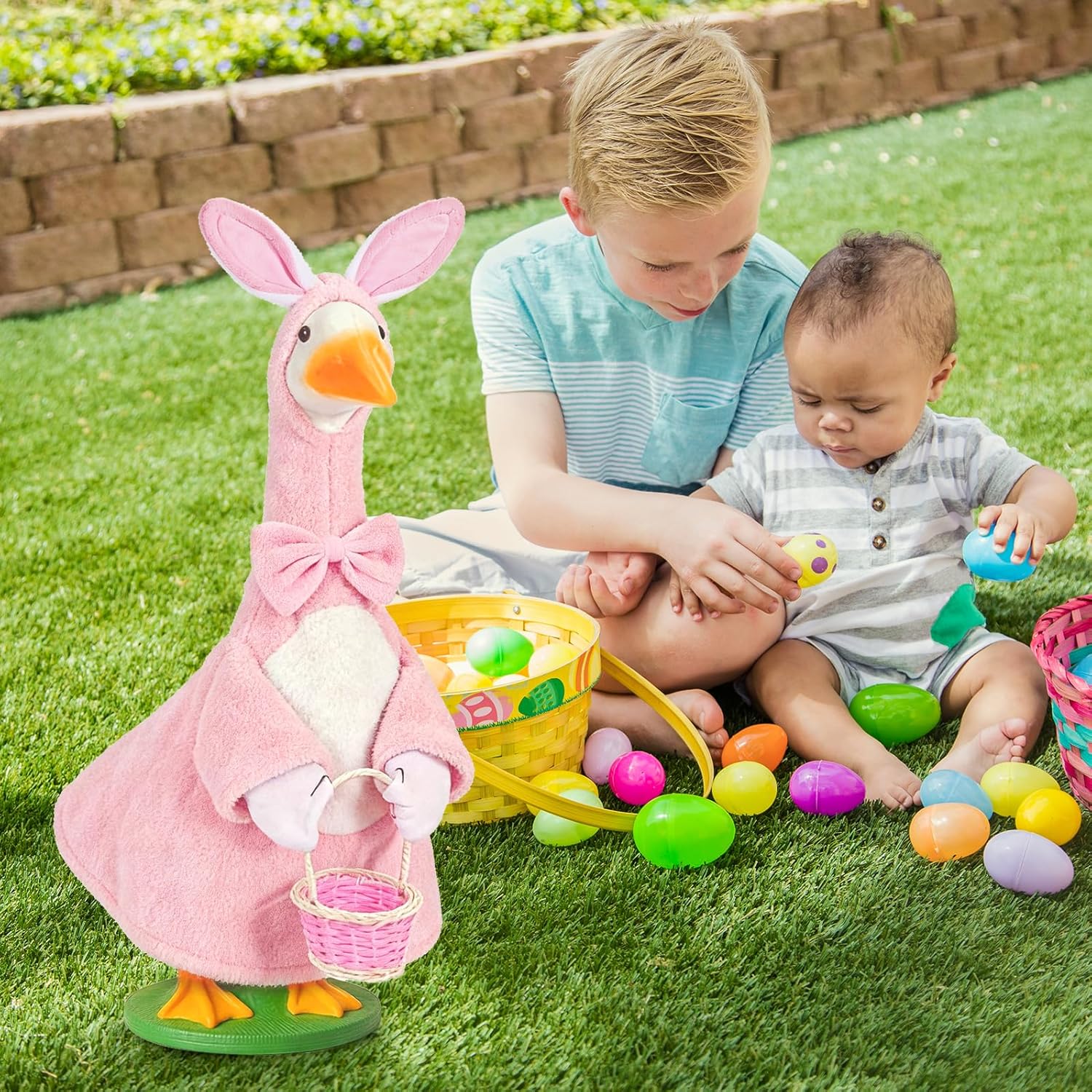 JcHrmers Easter Goose Outfits Bunny Porch Goose Outfit Lawn Porch Goose Clothes Fits 23" Cement Plastic Goose Statue for Spring Easter Outdoor Garden Yard Patio Art Decor