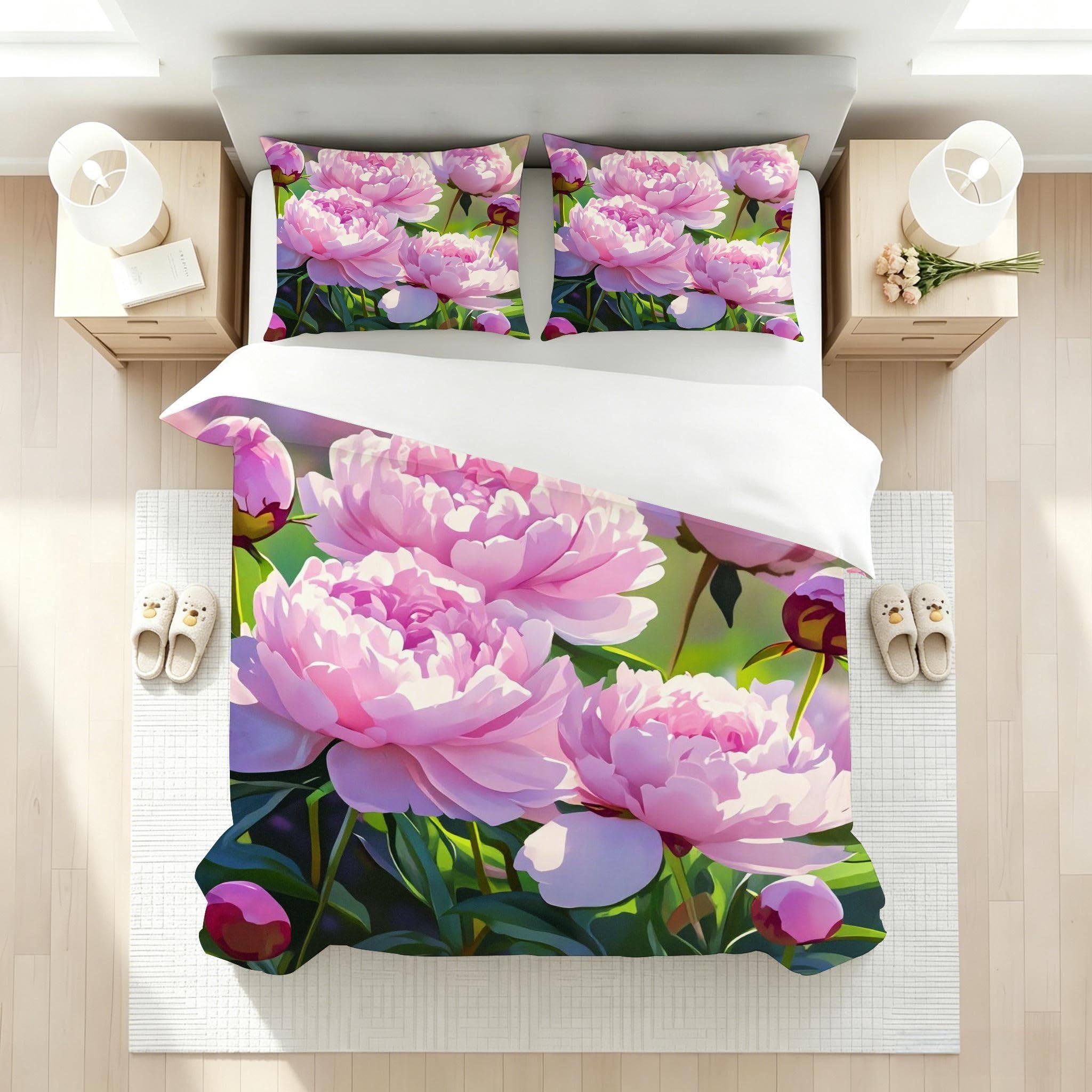 Copripiumino Matrimoniale Peonia Rosa 260x240, ZW648 | Traspiranti Durevoli Microfibra, per Tutta la Famiglia, Matrimoniale, per Tutte le Stagioni, con 2 Federe 50x80 cm