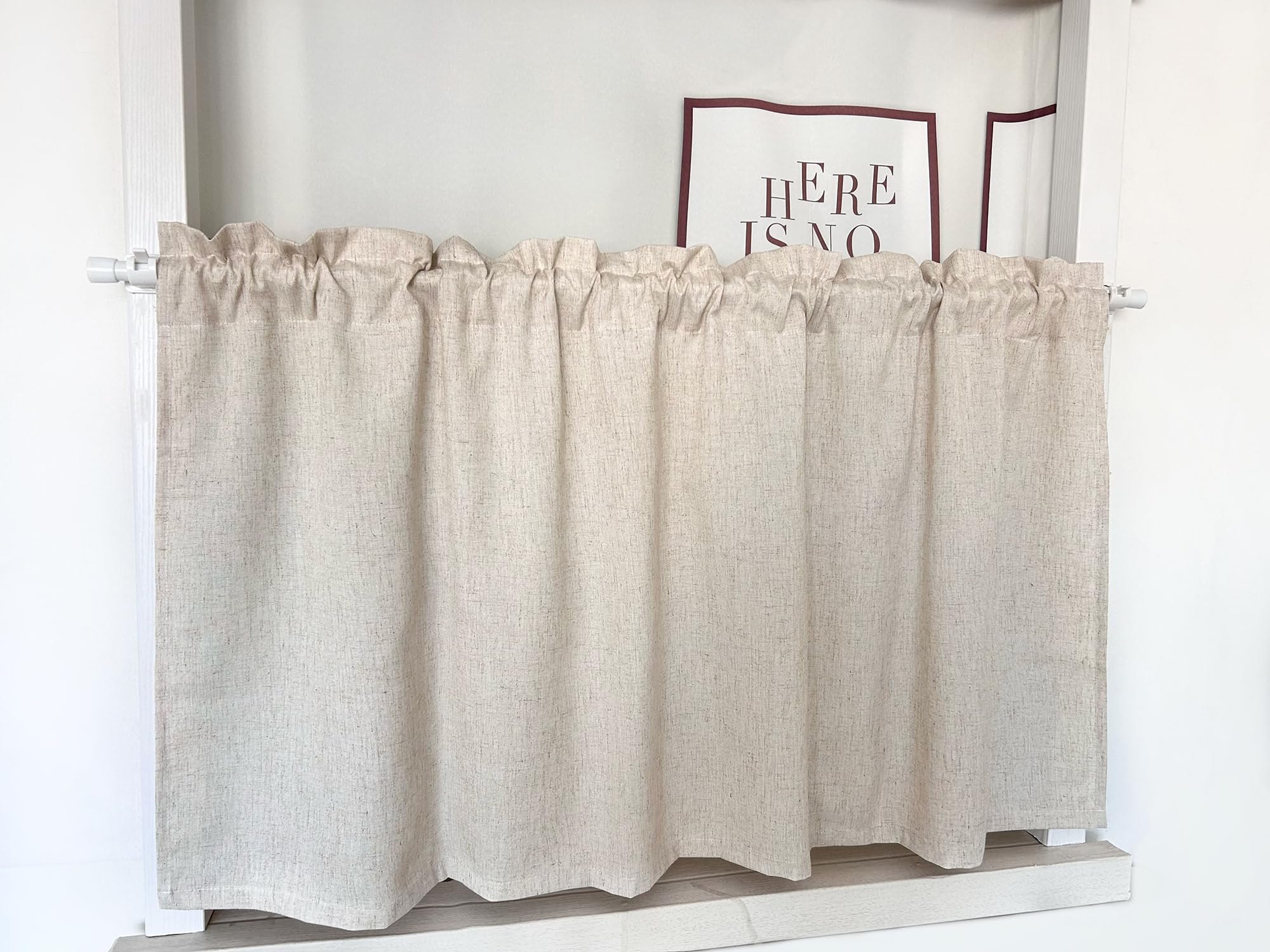 Tenda da cucina opaca, corta, con asta, in stile bistrot, con effetto lino, tenda moderna per cucina, tinta unita, larghezza 100 cm x altezza 60 cm, 1 pezzo