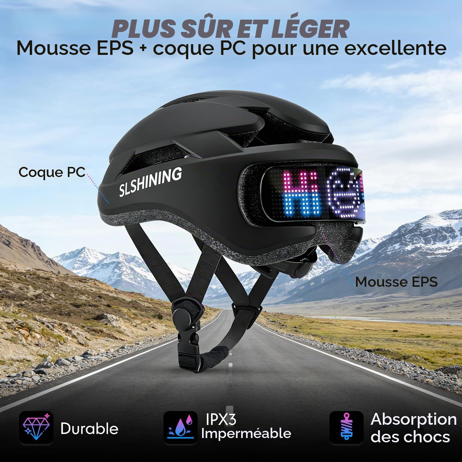 Casque de Vélo Connecté & Sécuritaire pour Hommes Femmes-Casque Intelligent avec Écran LED Personnalisable, Feux Arrière de Freinage, Clignotants et Alerte Lumineuse pour VTT, Route, E-Bike et Scooter