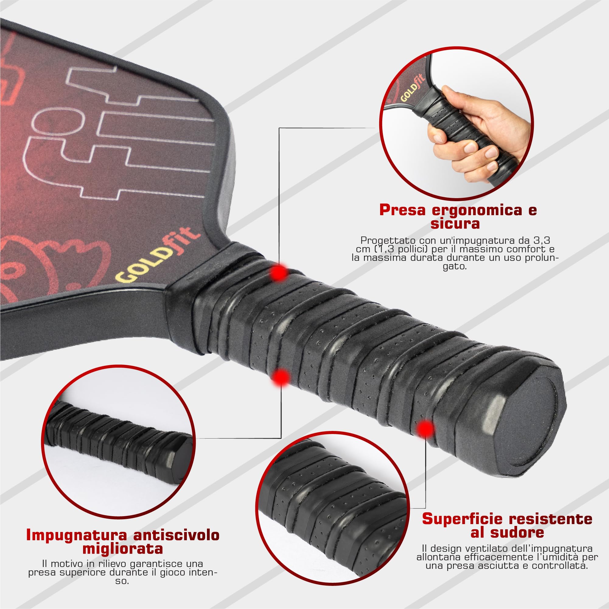 Pickleball Set di Racchette in Fibra di Carbonio Testurizzata con 4 Palline e Borsa, Leggere, Ergonomiche, Antiscivolo, per Uomini e Donne a Tutti i Livelli
